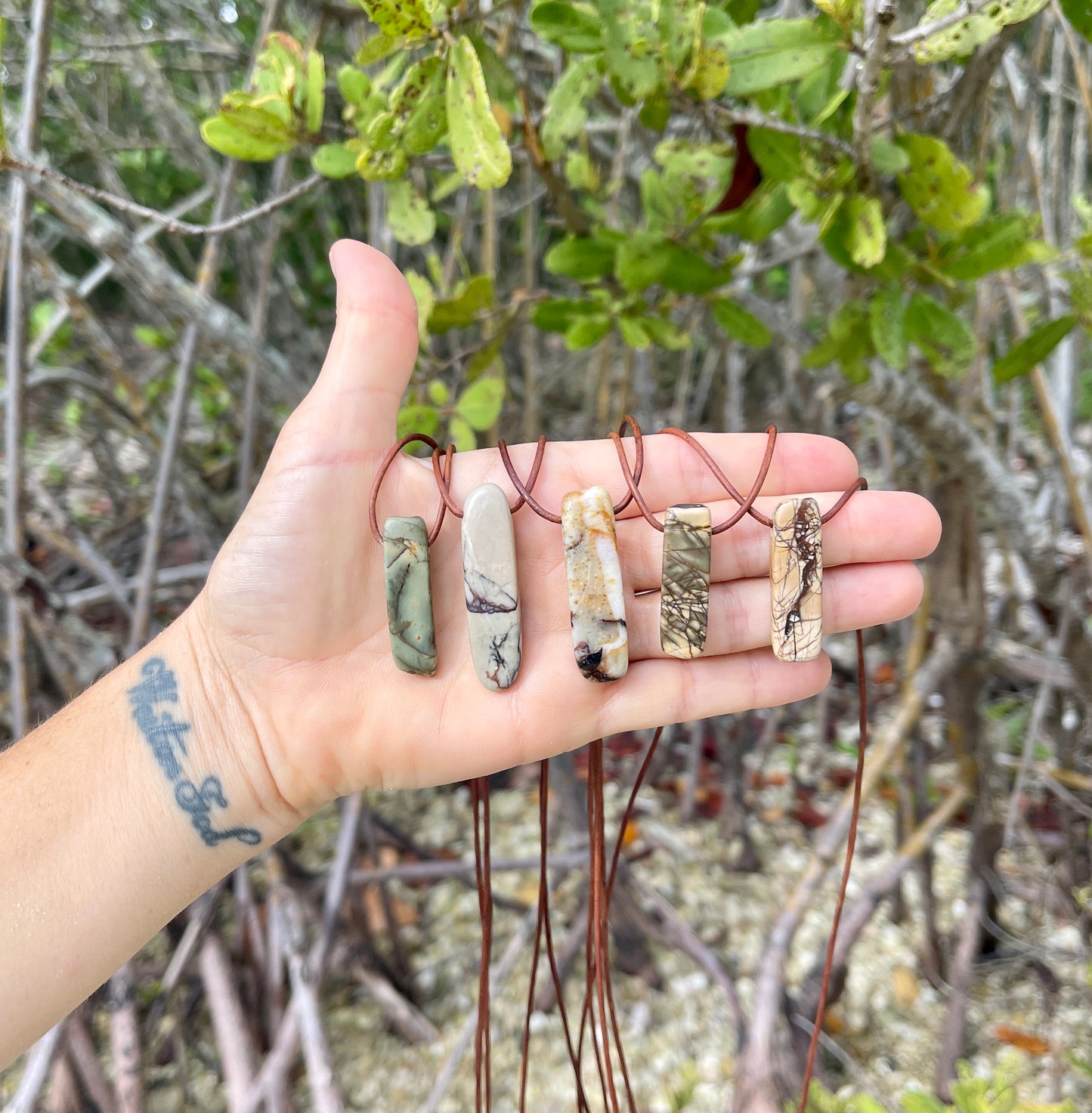 "The Nostalgic Fisherman" Jasper Stone Pendant Leather Necklace