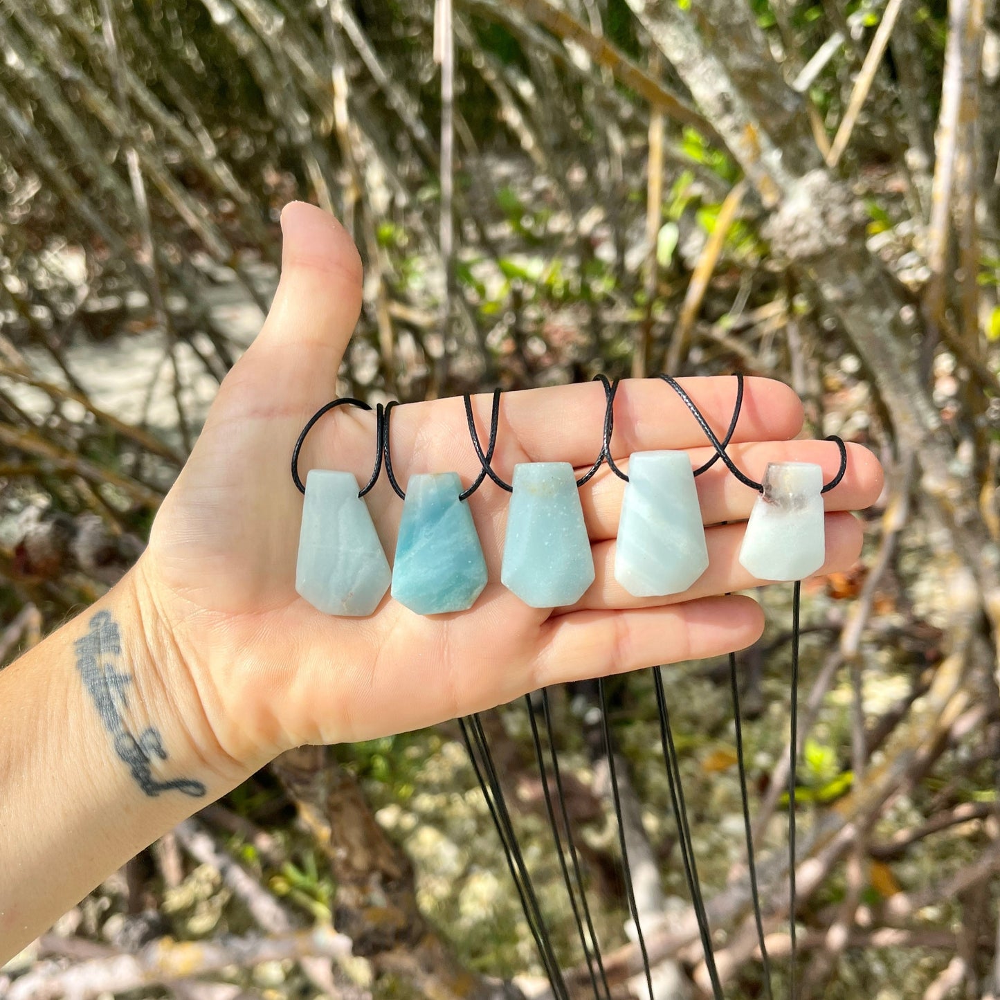 "Shipwreck" Green Amazonite Trapezoid Crystal Cotton Necklace