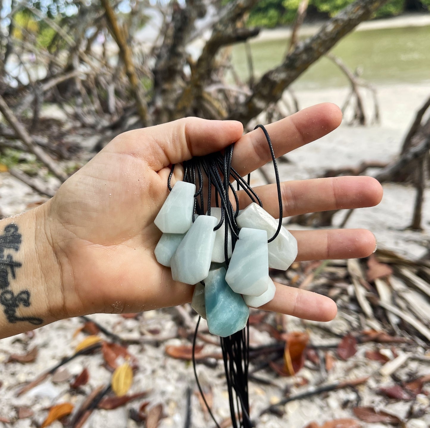 "Shipwreck" Green Amazonite Trapezoid Crystal Cotton Necklace