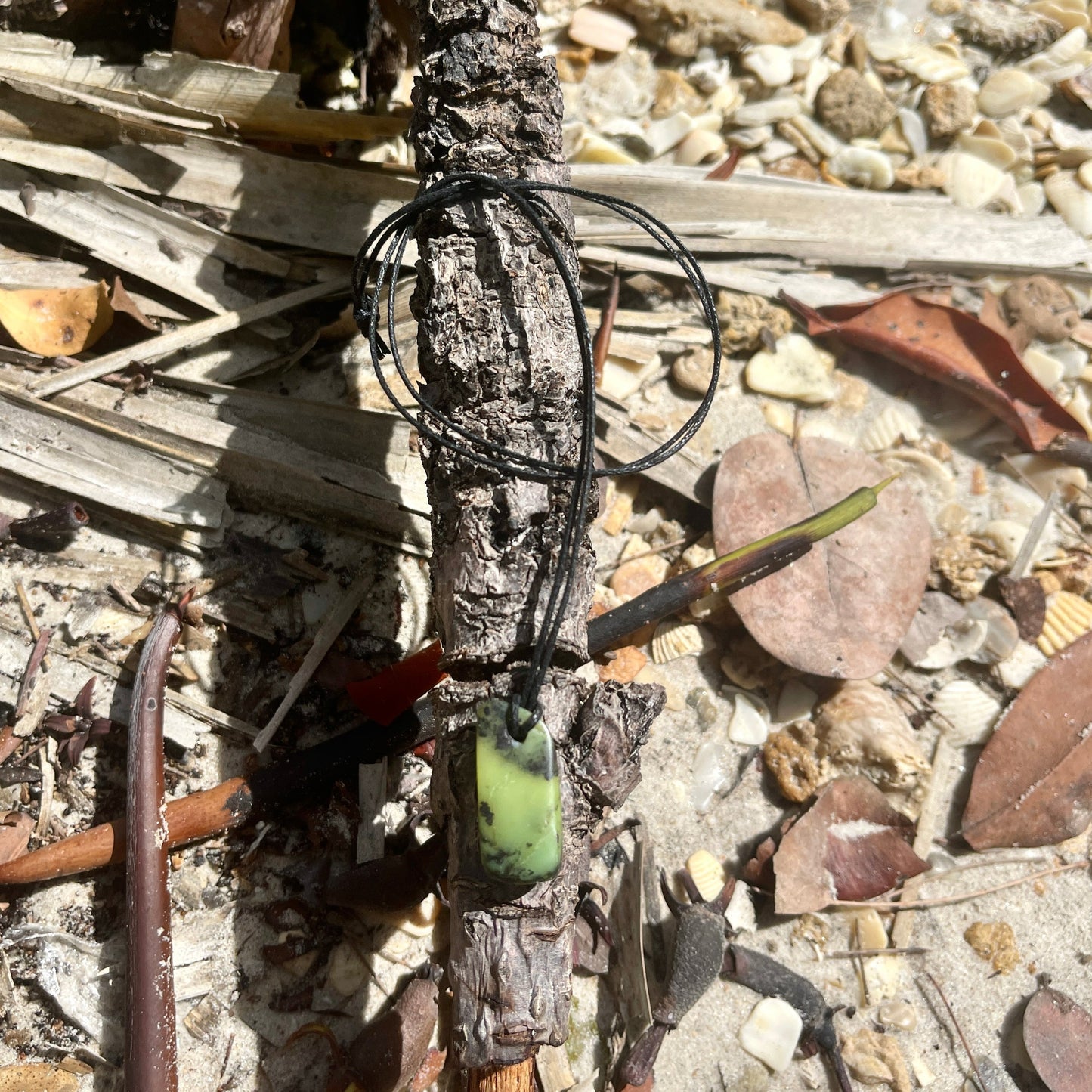 "Dark Ninja" Serpentine Stone Pendant Cotton Necklace