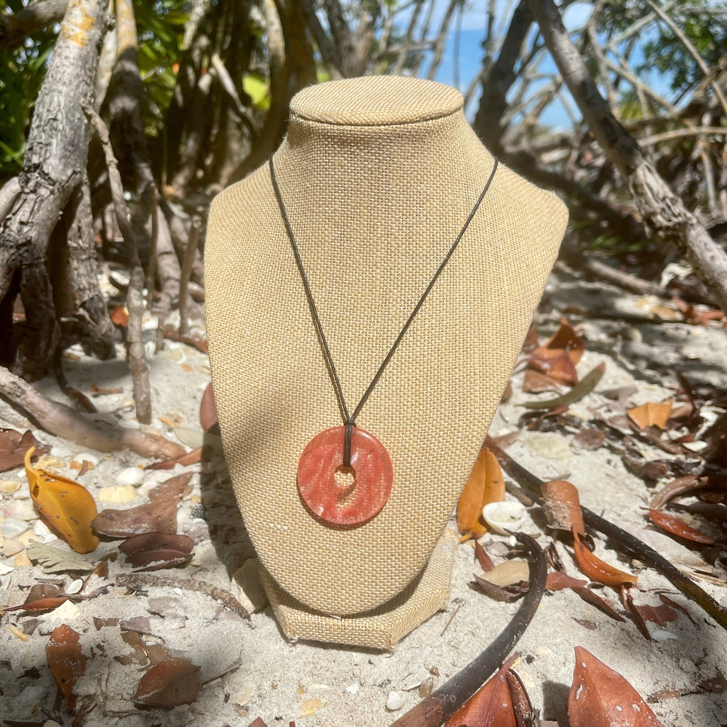 "Ibiza Sunset" Cherry Quartz Glass Donut Cotton Necklace