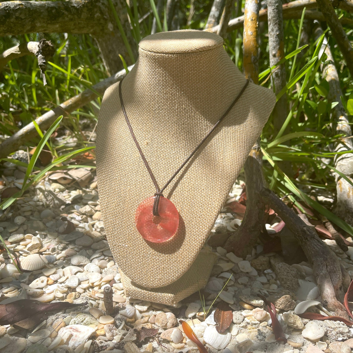 "Ibiza Sunset" Cherry Quartz Glass Donut Cotton Necklace