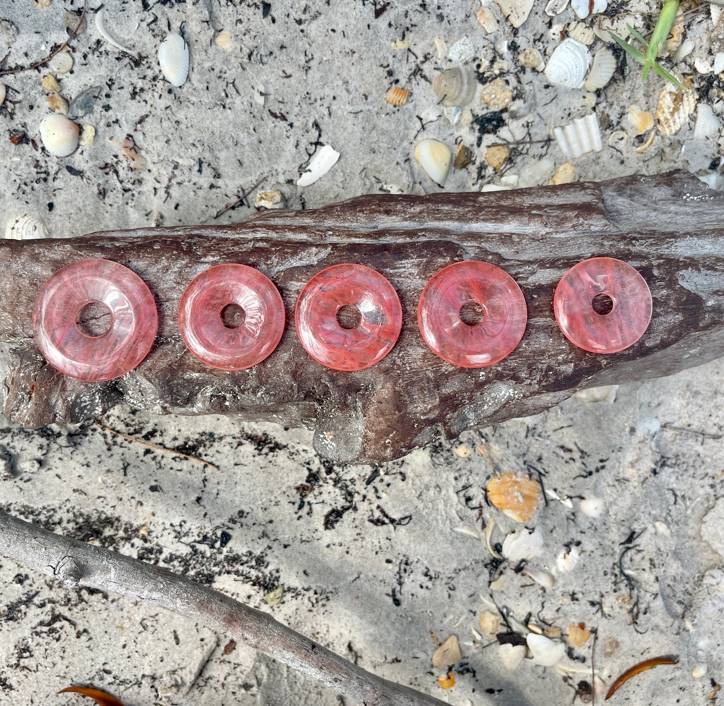 "Ibiza Sunset" Cherry Quartz Glass Donut Cotton Necklace