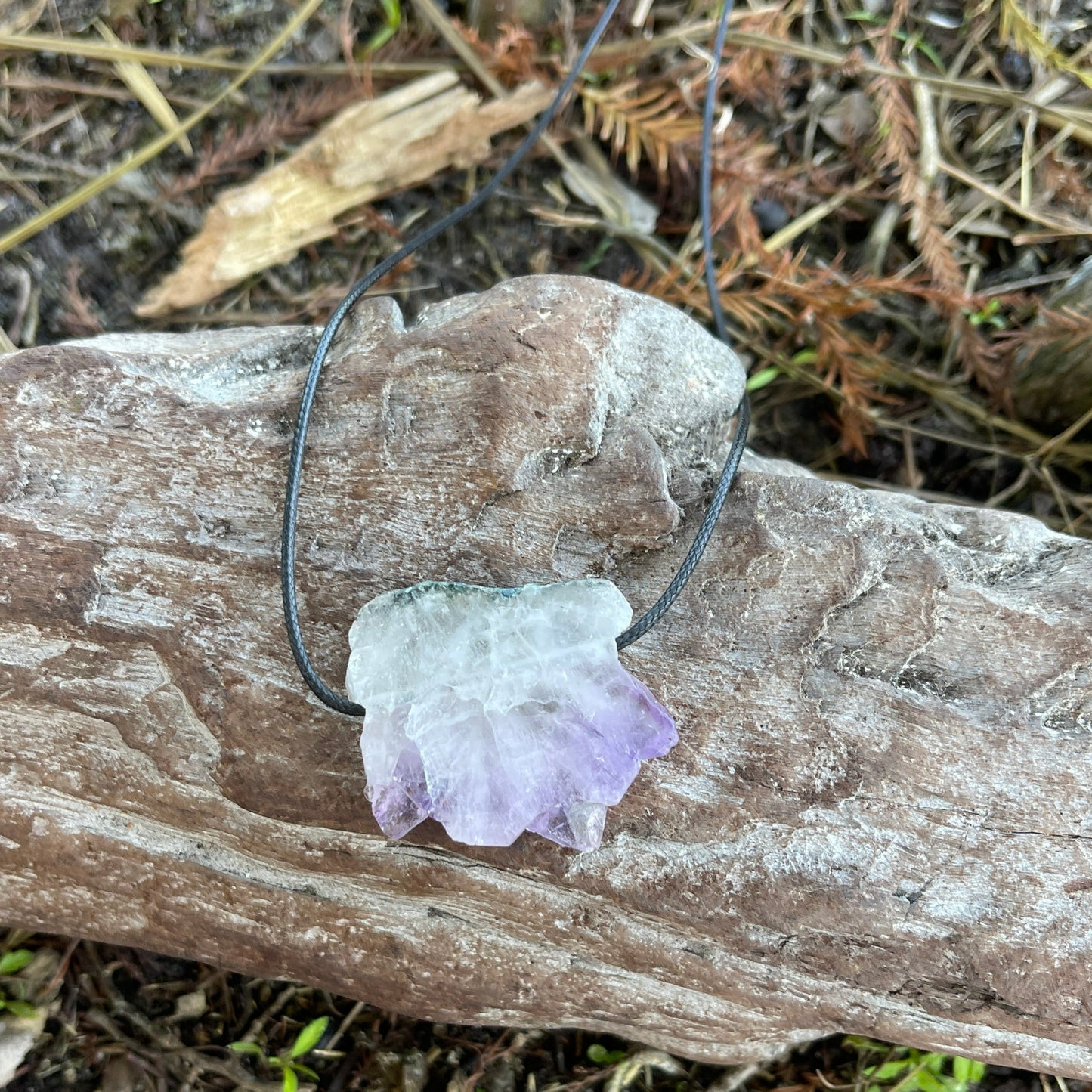 "Coue's Law" Raw Purple Amethyst Pendant Cotton Necklace