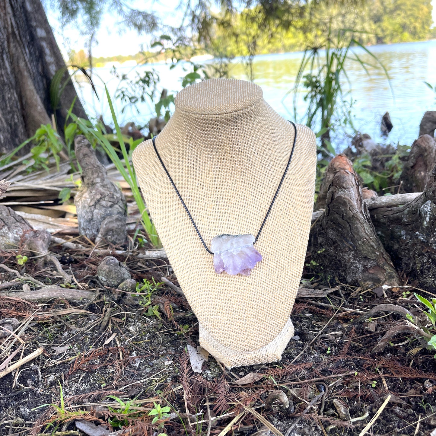 "Coue's Law" Raw Purple Amethyst Pendant Cotton Necklace