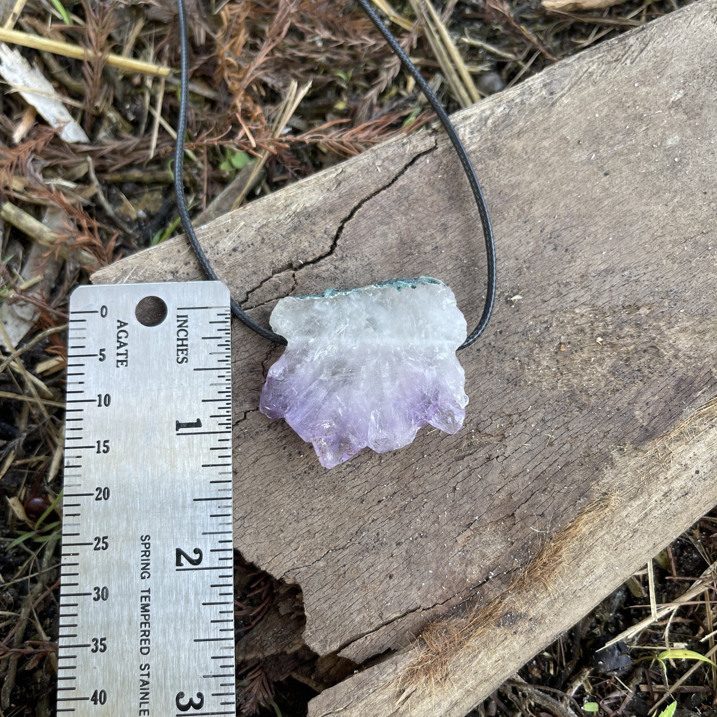 "Coue's Law" Raw Purple Amethyst Pendant Cotton Necklace