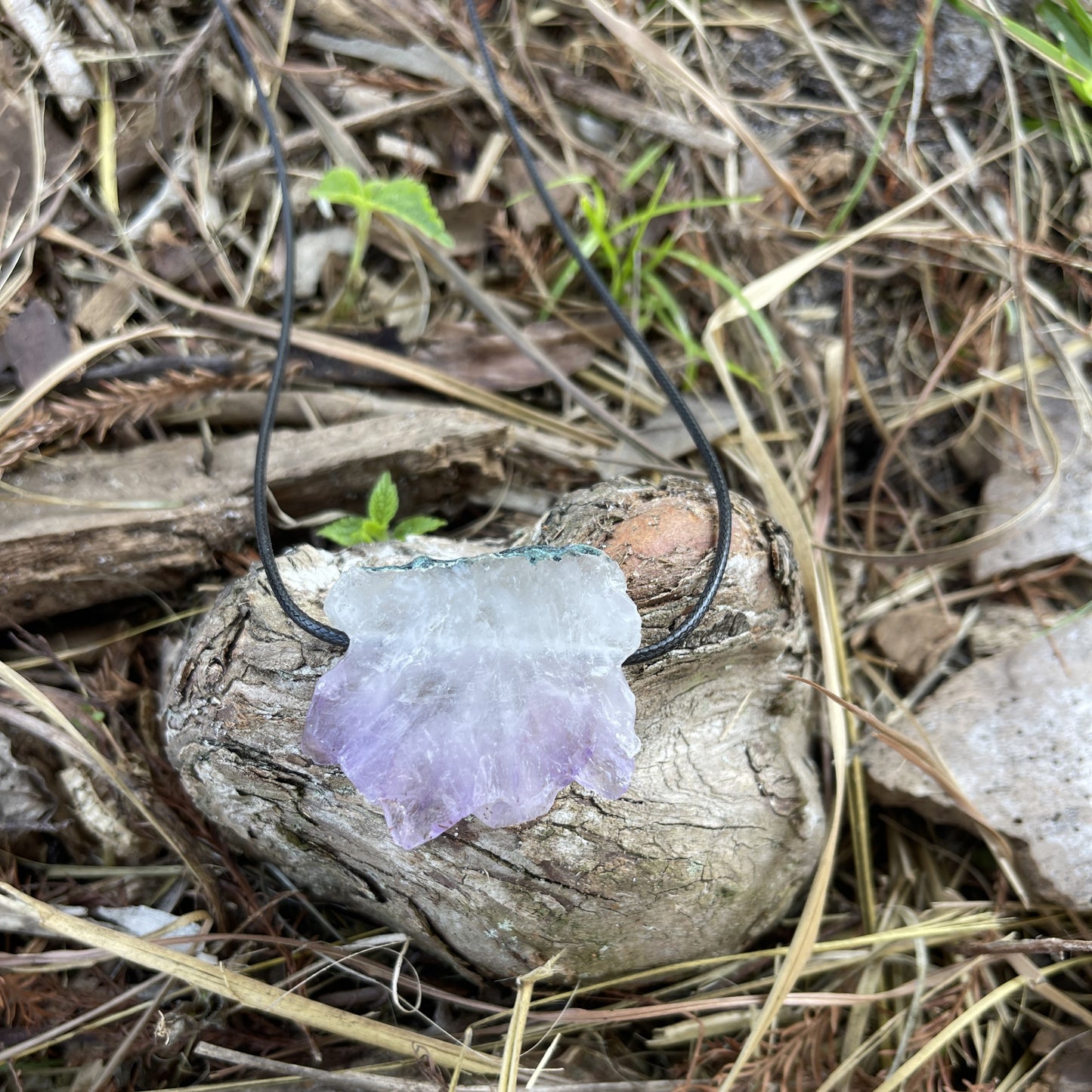 "Coue's Law" Raw Purple Amethyst Pendant Cotton Necklace