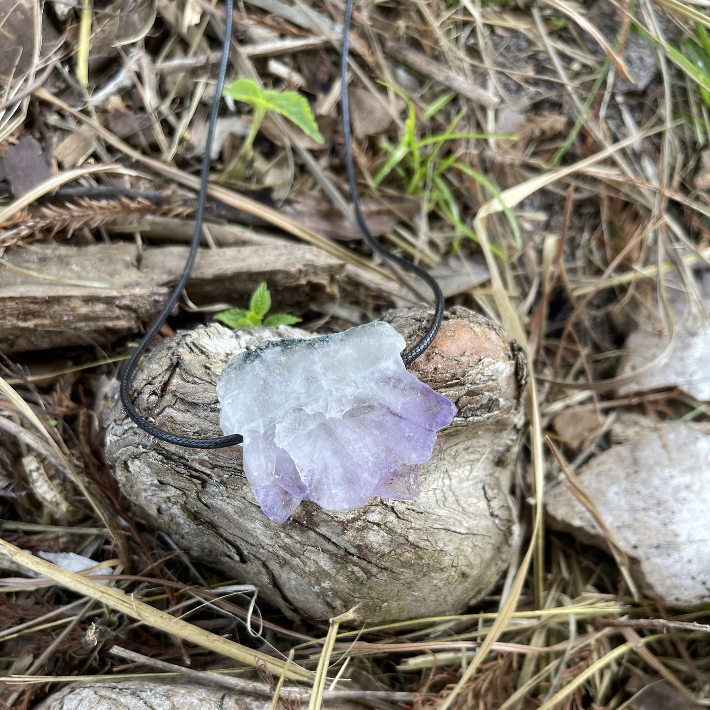 "Coue's Law" Raw Purple Amethyst Pendant Cotton Necklace