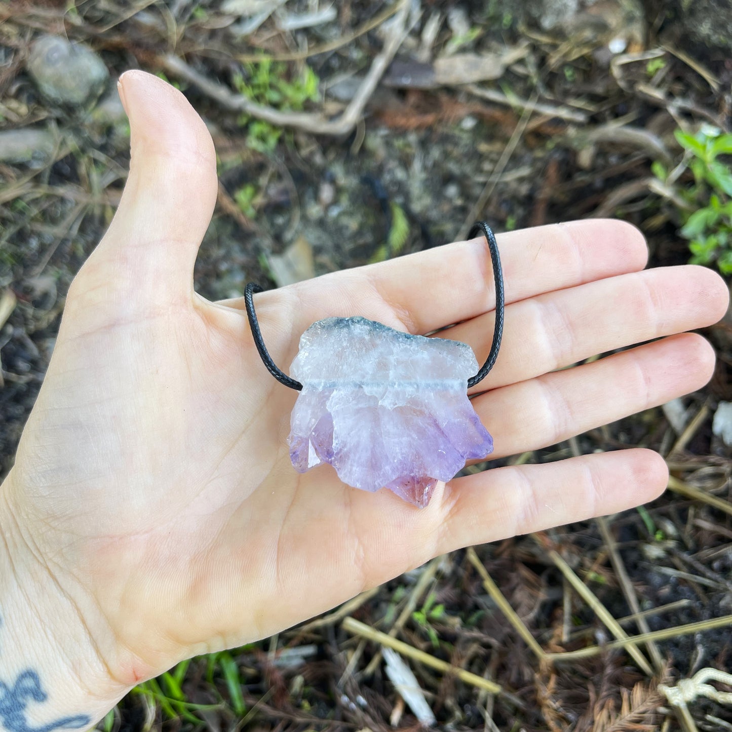 "Coue's Law" Raw Purple Amethyst Pendant Cotton Necklace