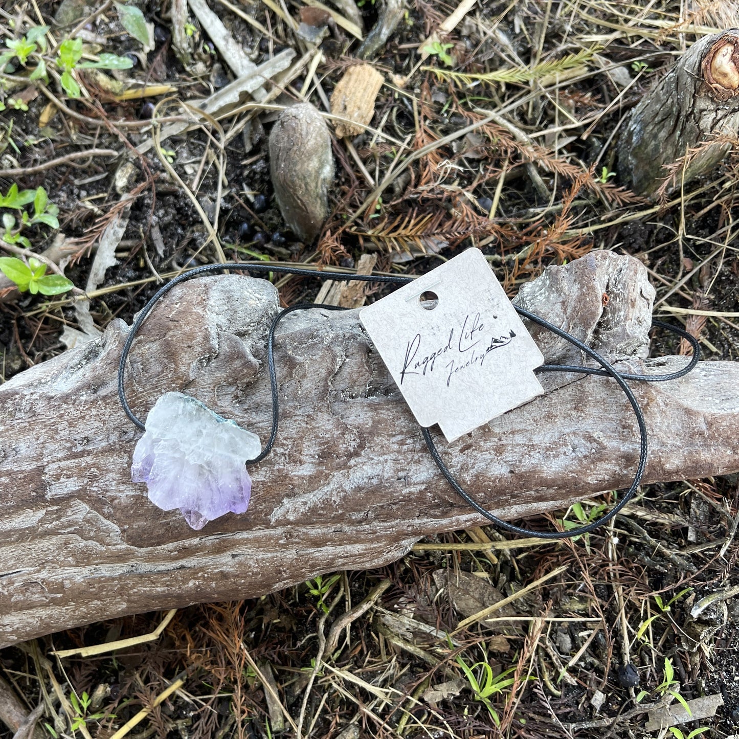 "Coue's Law" Raw Purple Amethyst Pendant Cotton Necklace