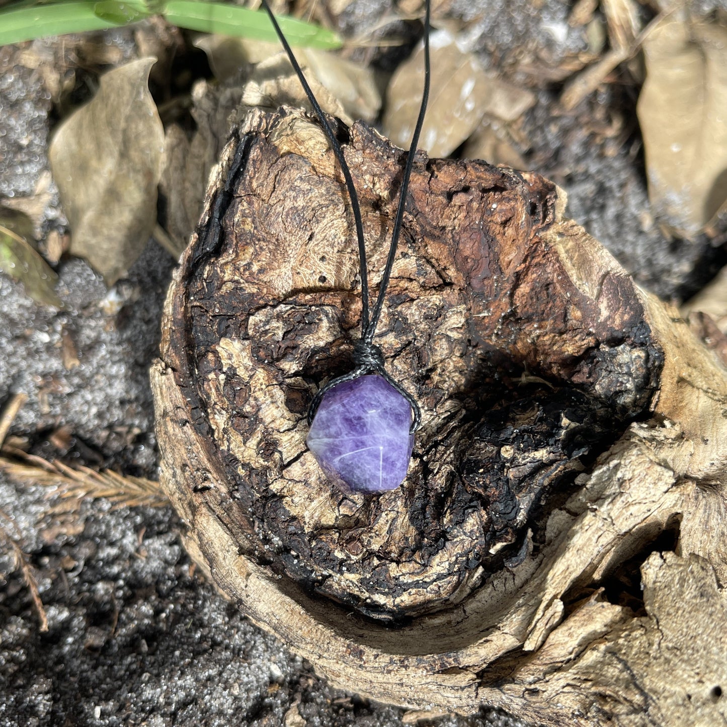 "Midnight Rain" Purple Chevron Amethyst Stone Necklace