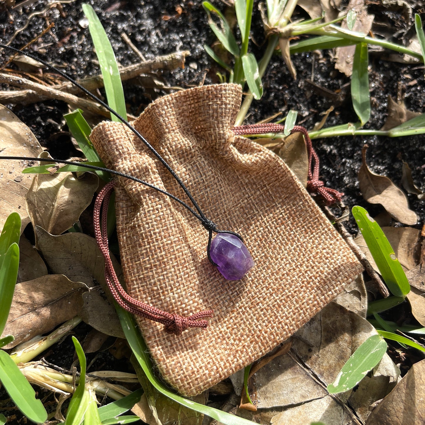 "Midnight Rain" Purple Chevron Amethyst Stone Necklace