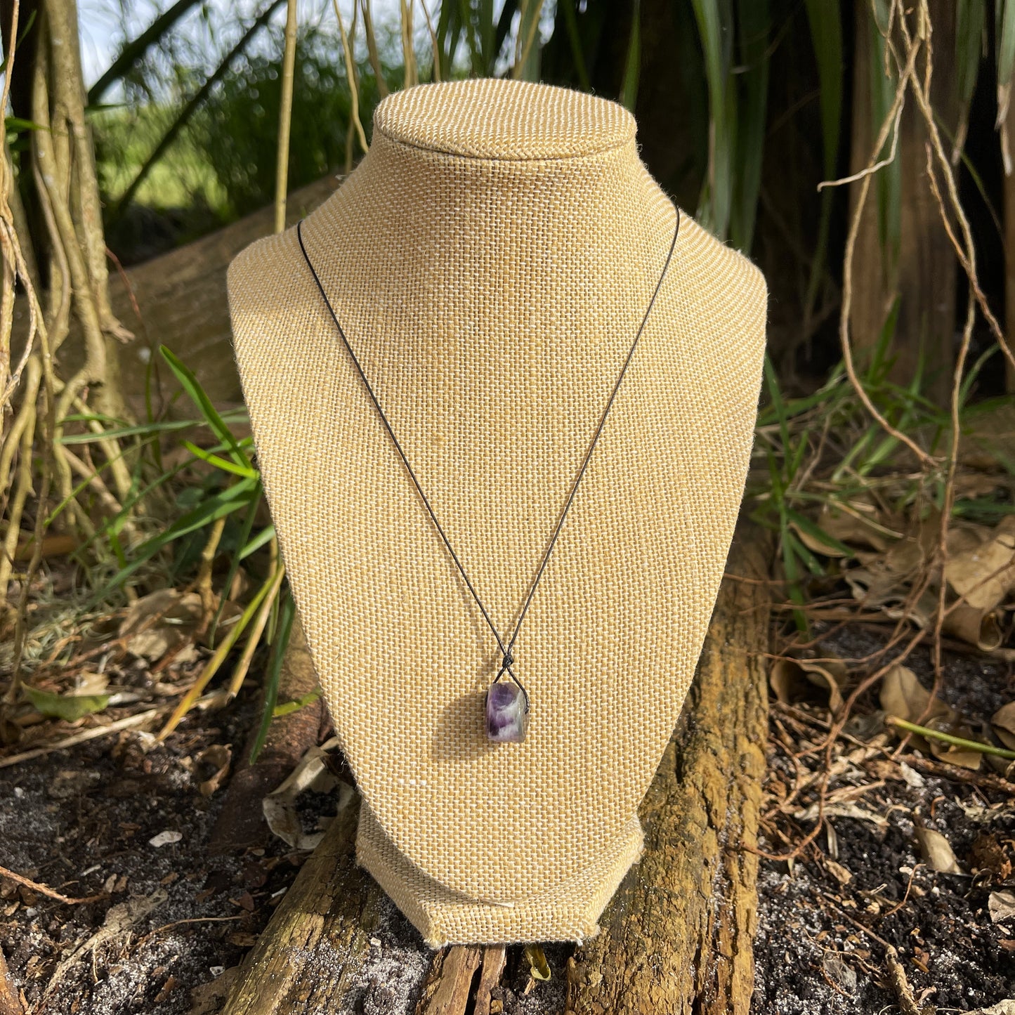 "Midnight Rain" Purple Chevron Amethyst Stone Necklace