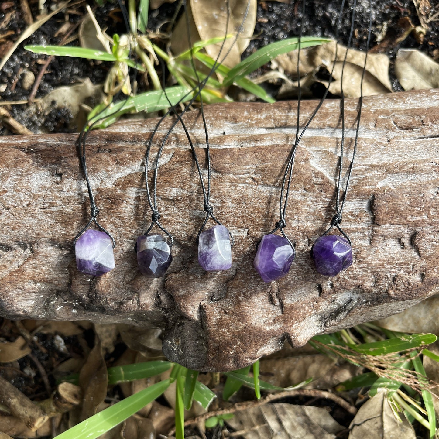 "Midnight Rain" Purple Chevron Amethyst Stone Necklace