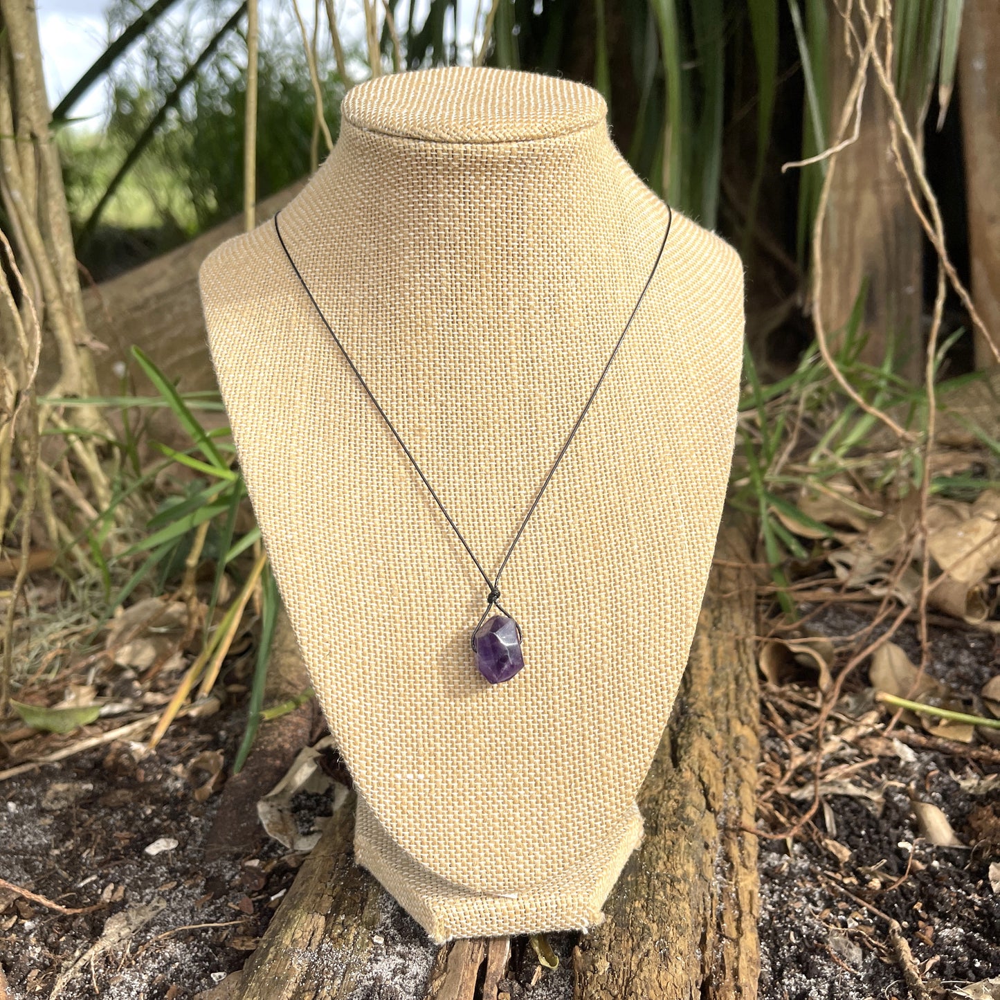 "Midnight Rain" Purple Chevron Amethyst Stone Necklace