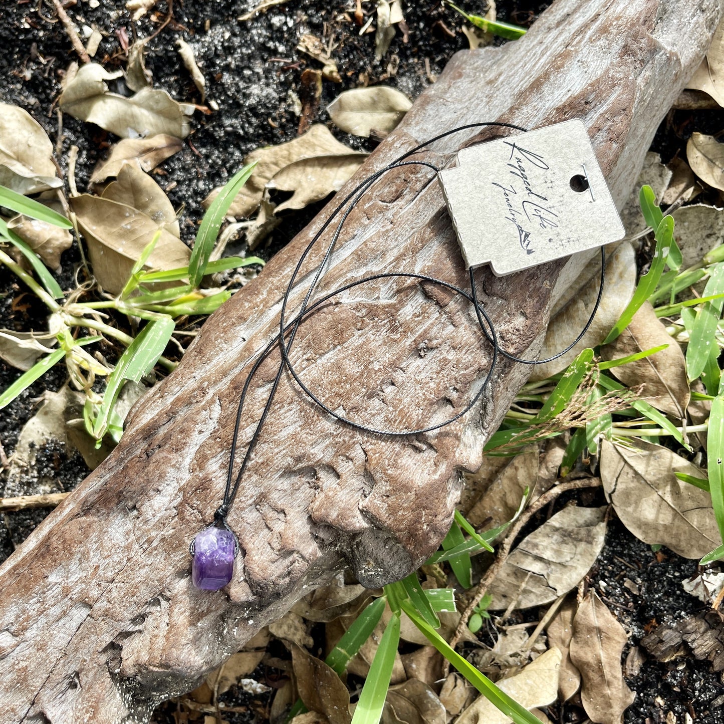 "Midnight Rain" Purple Chevron Amethyst Stone Necklace