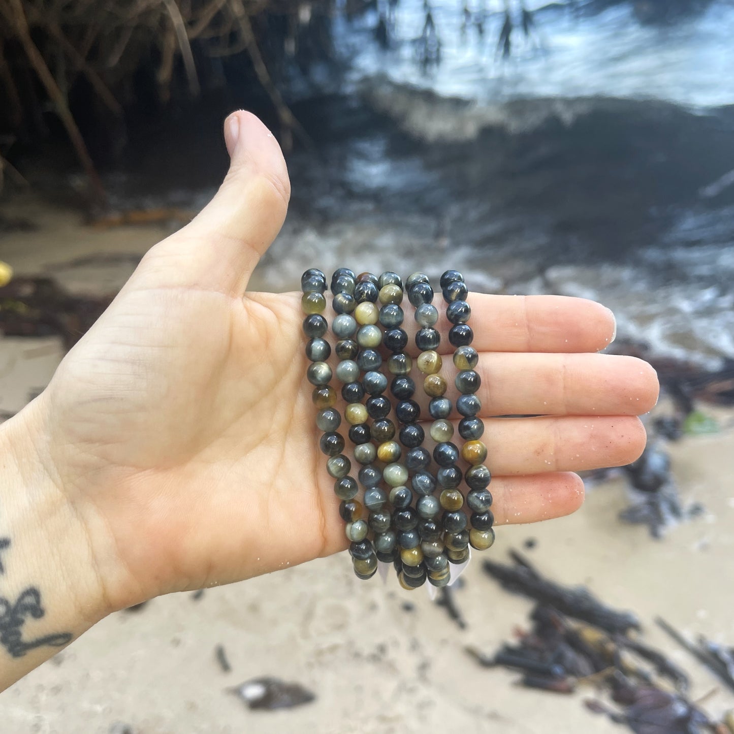 "Divine Vision" Golden Blue Yellow 6mm Beaded Bracelet