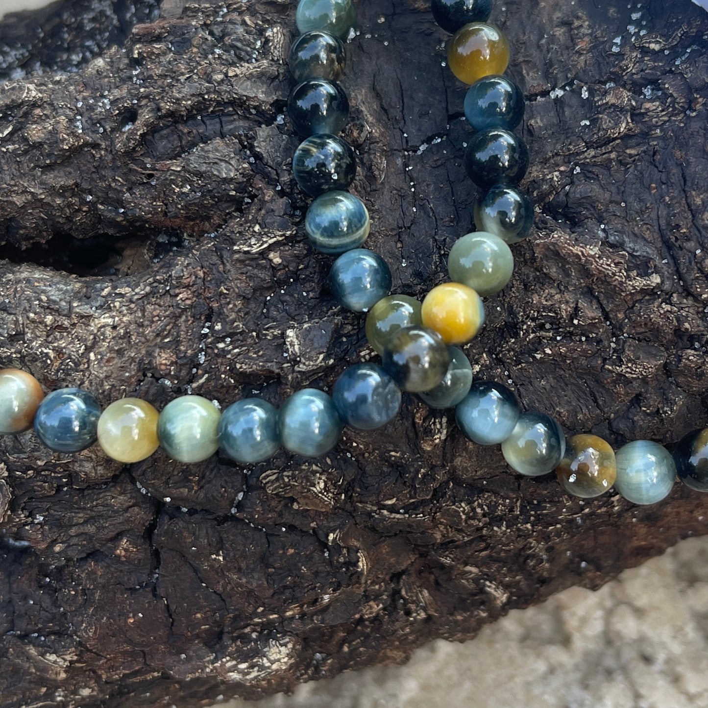 "Divine Vision" Golden Blue Yellow 6mm Beaded Bracelet