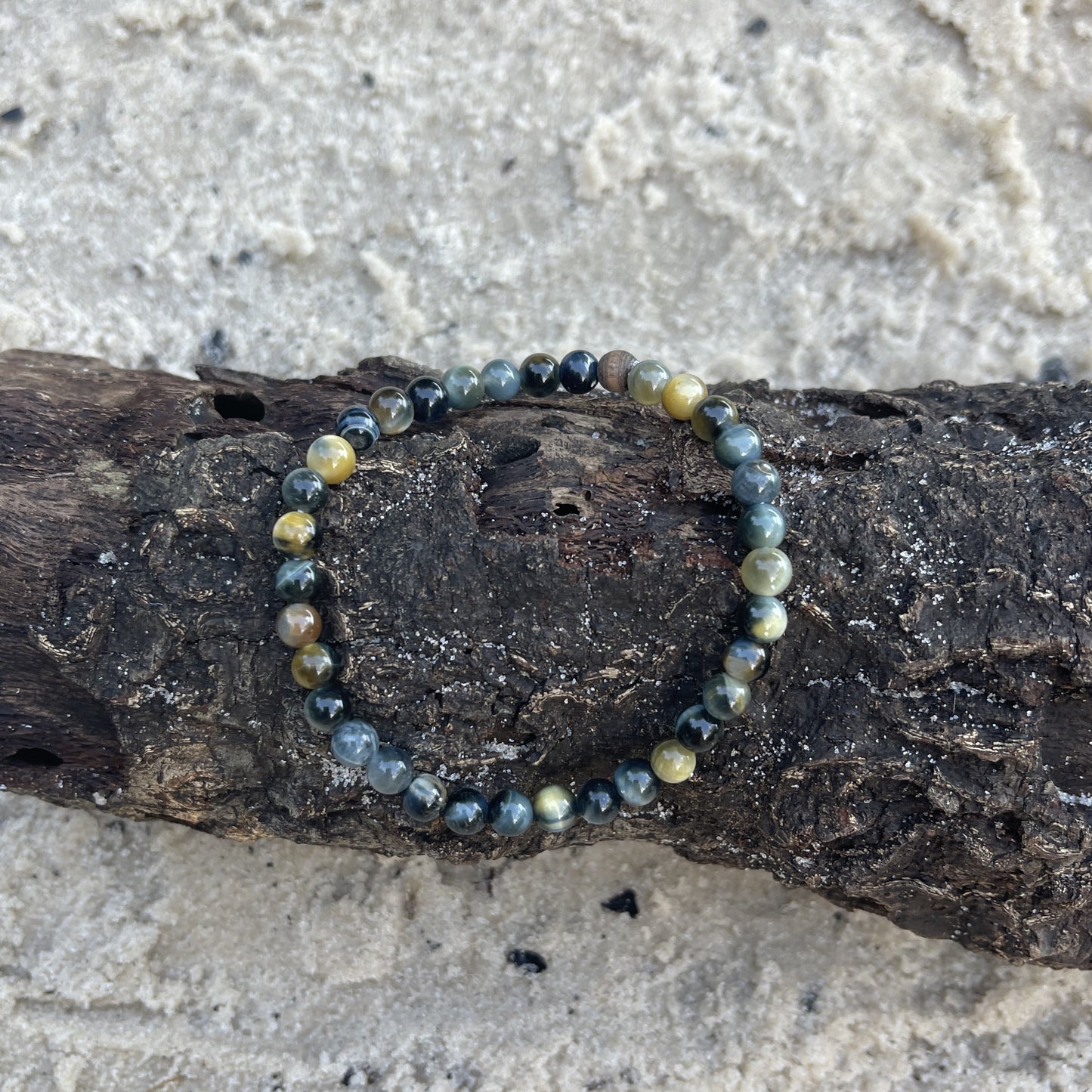 "Divine Vision" Golden Blue Yellow 6mm Beaded Bracelet