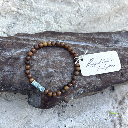 "Introspection" Green Tribal Natural Wood Bead Bracelet
