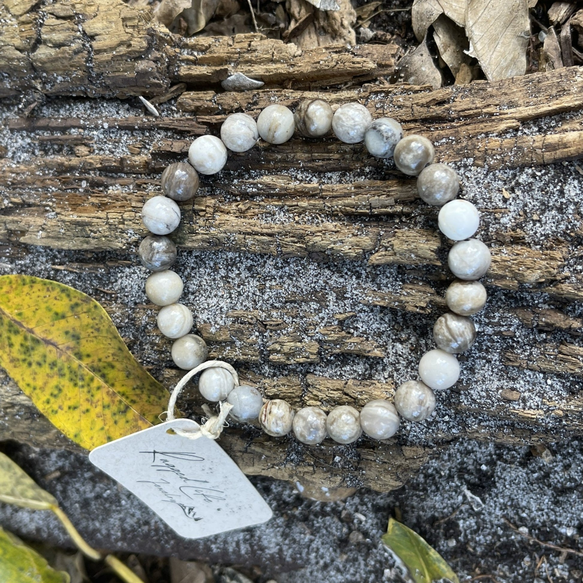 white and brown stone bracelet