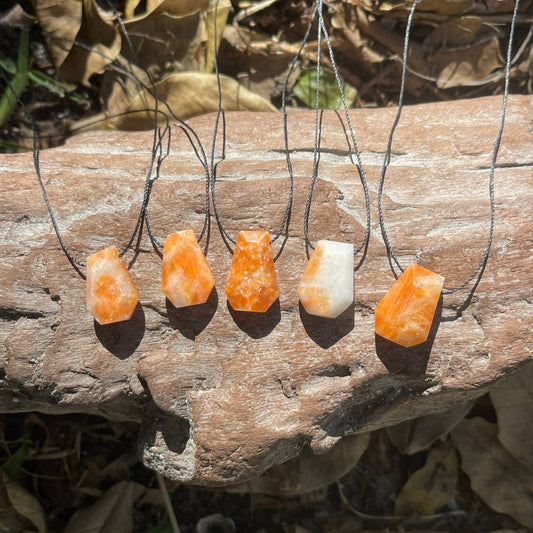 "Untamed" Marbled Natural Orange Sunstone Pendant Cotton Necklace