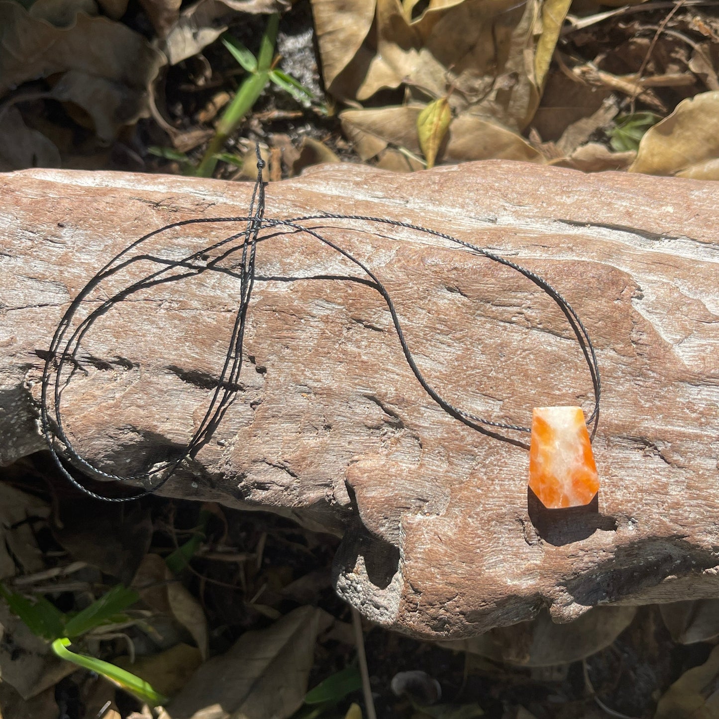 "Untamed" Marbled Natural Orange Sunstone Pendant Cotton Necklace