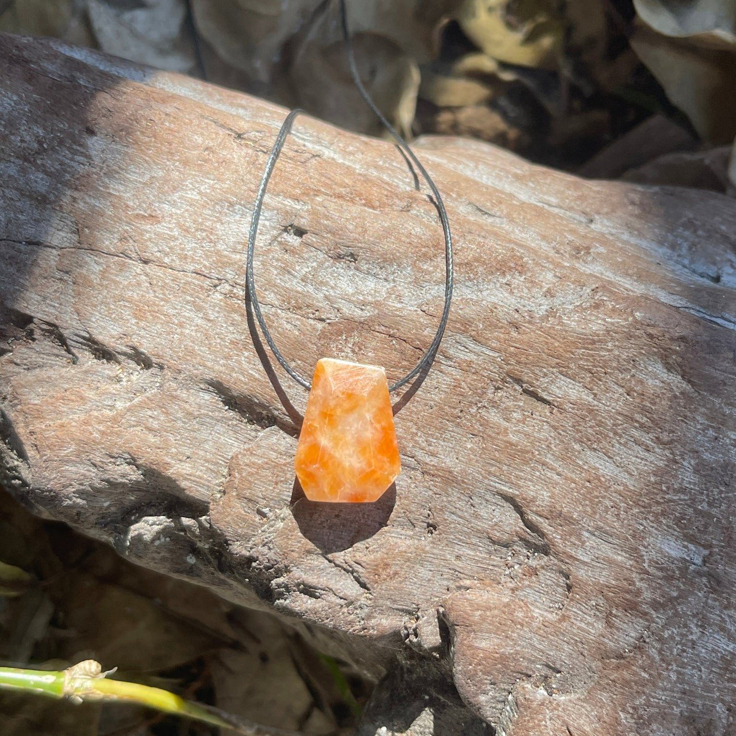 "Untamed" Marbled Natural Orange Sunstone Pendant Cotton Necklace