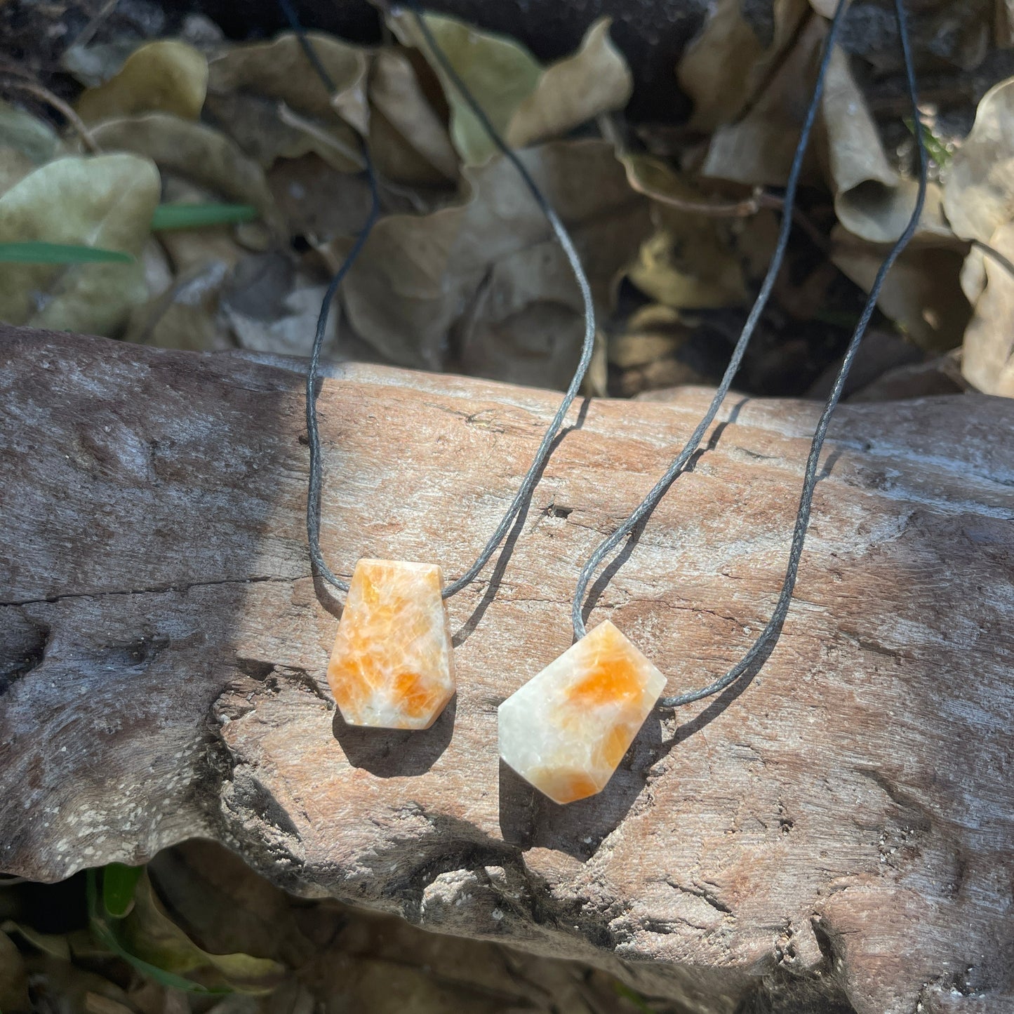 "Untamed" Marbled Natural Orange Sunstone Pendant Cotton Necklace