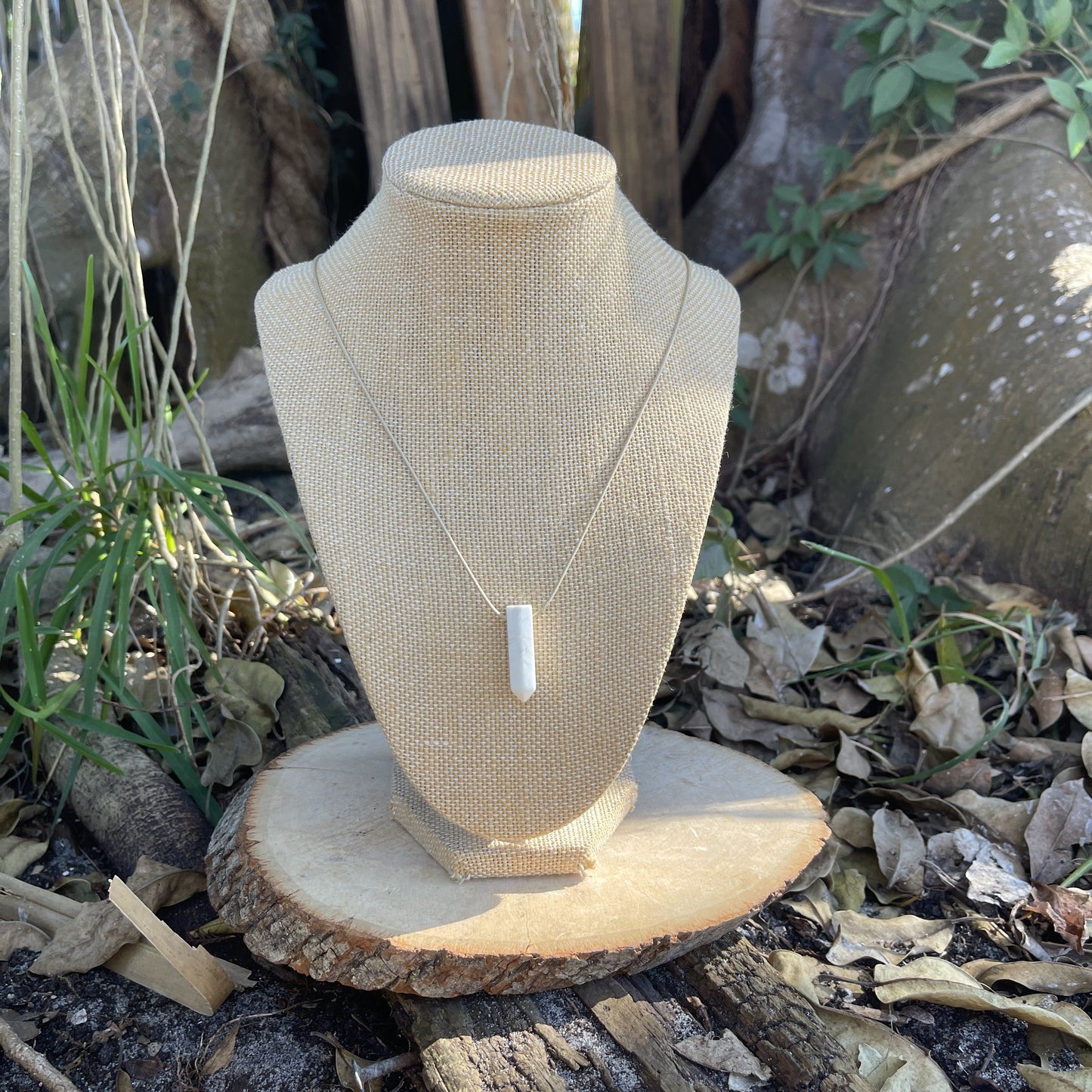 "Ancient Pillar" White Marble Howlite Crystal  Cotton Necklace