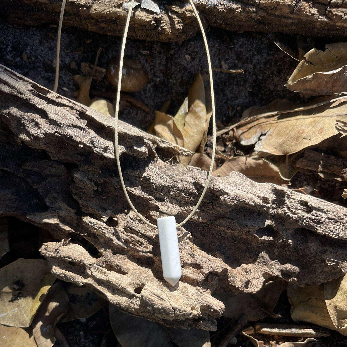 "Ancient Pillar" White Marble Howlite Crystal  Cotton Necklace