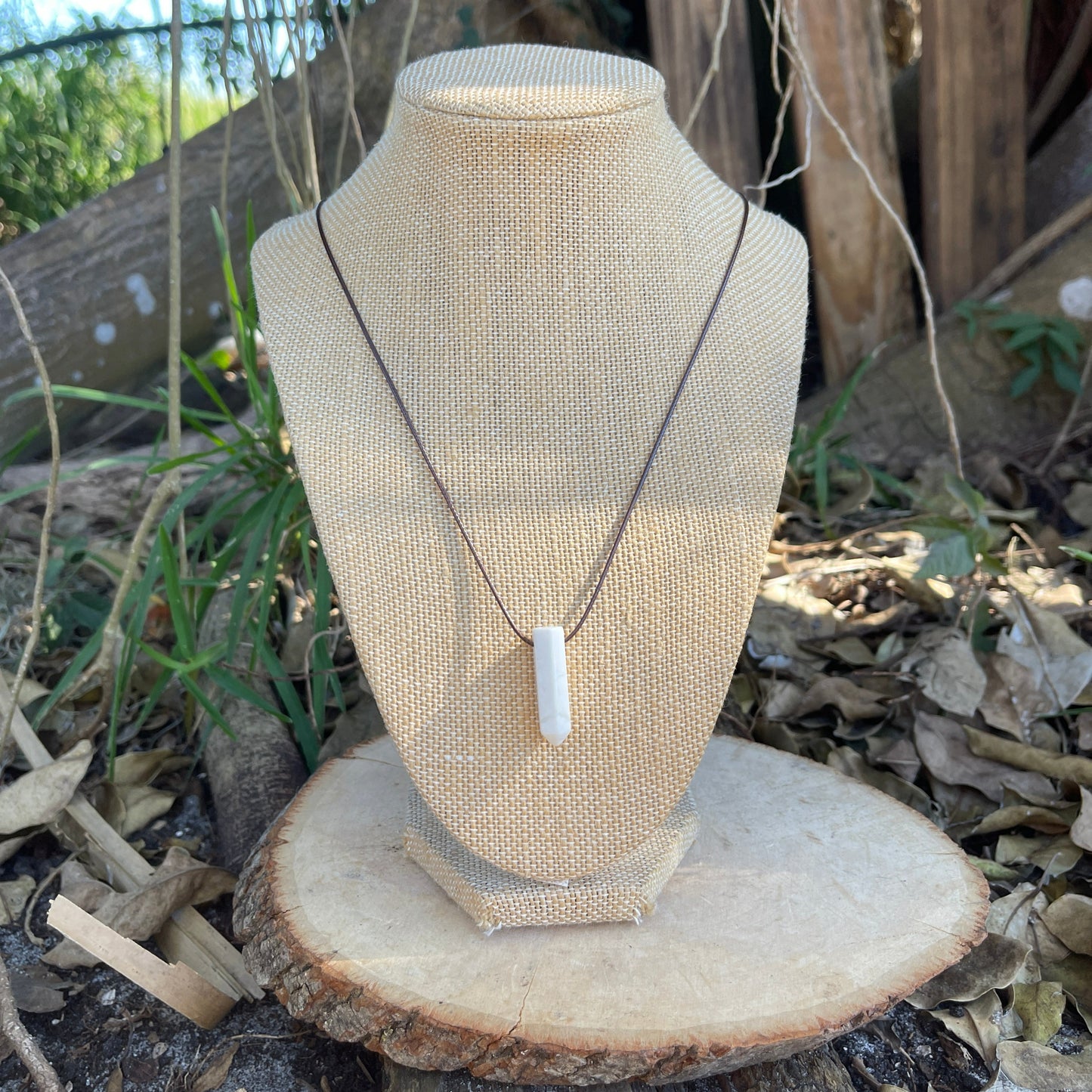 "Ancient Pillar" White Marble Howlite Crystal  Cotton Necklace