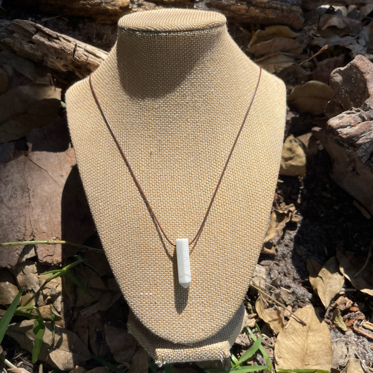 "Ancient Pillar" White Marble Howlite Crystal  Cotton Necklace