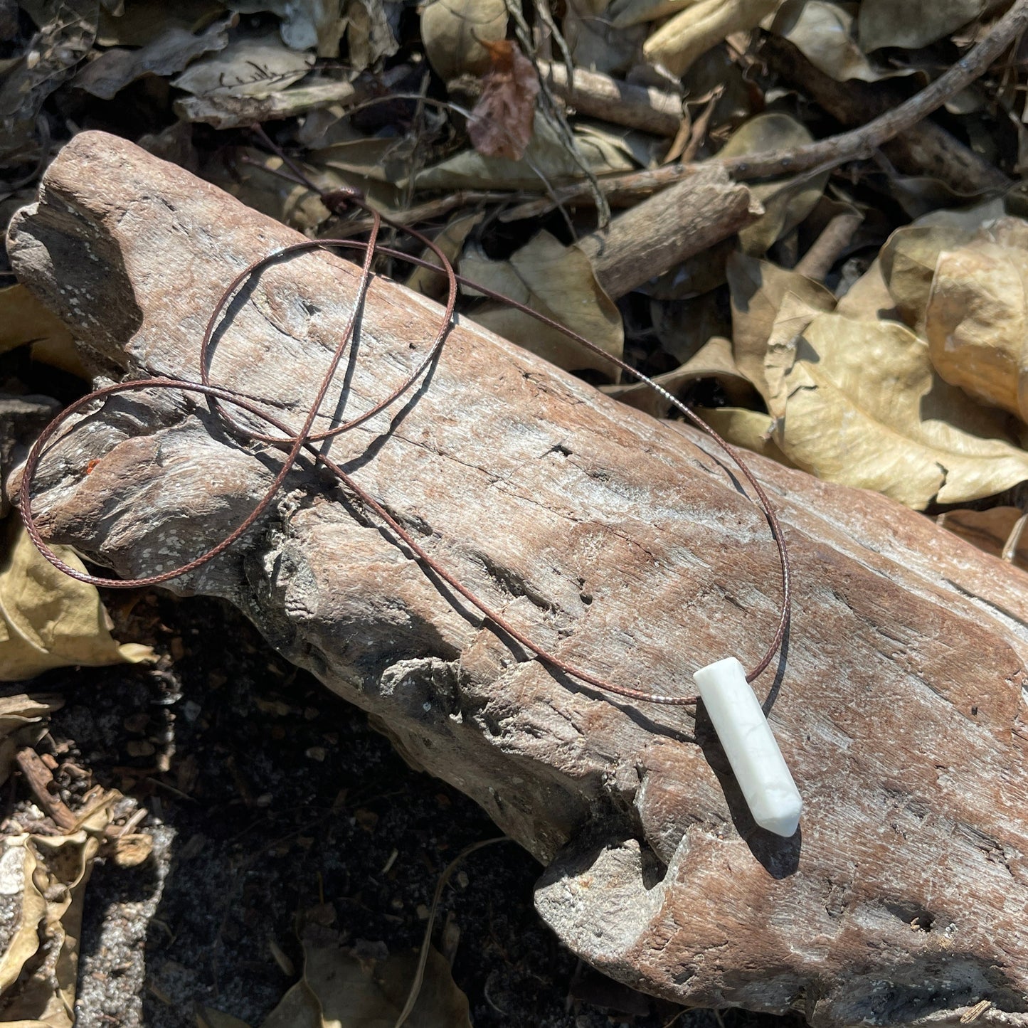 "Ancient Pillar" White Marble Howlite Crystal  Cotton Necklace