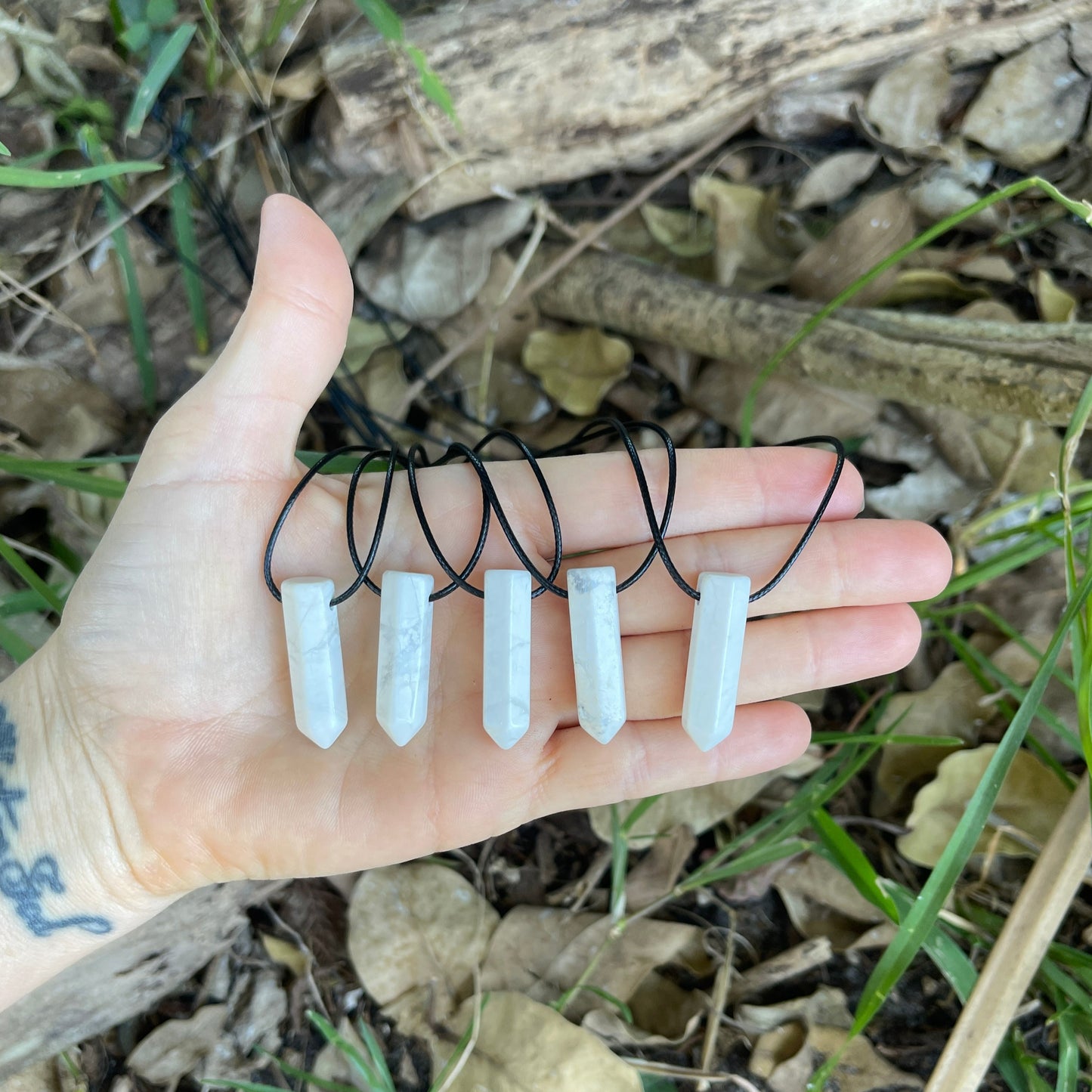 "Ancient Pillar" White Marble Howlite Crystal  Cotton Necklace