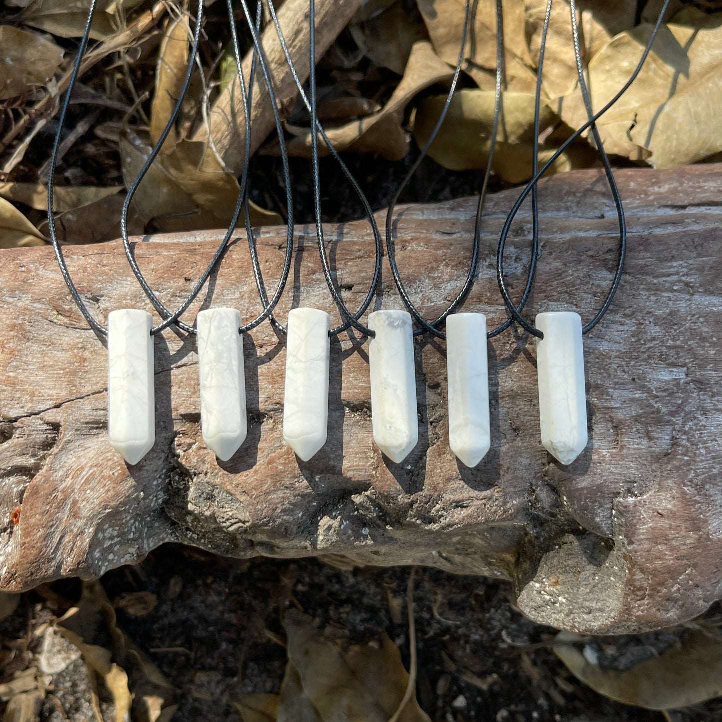 "Ancient Pillar" White Marble Howlite Crystal  Cotton Necklace