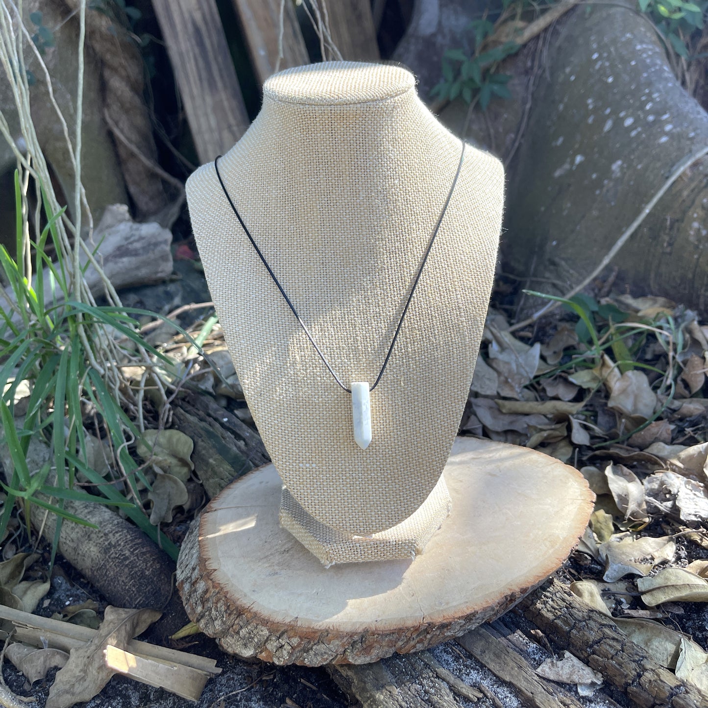 "Ancient Pillar" White Marble Howlite Crystal  Cotton Necklace