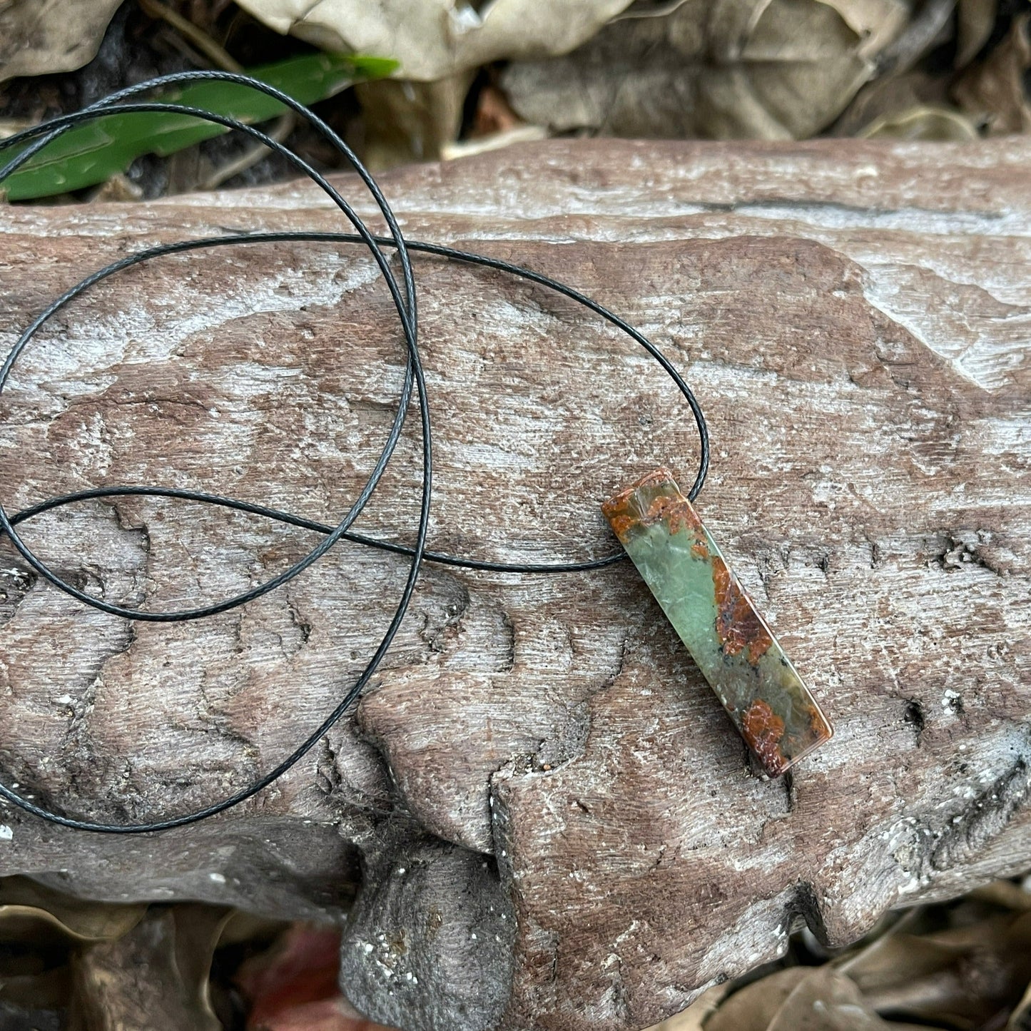 womens chrysoprase slab stone gem necklace