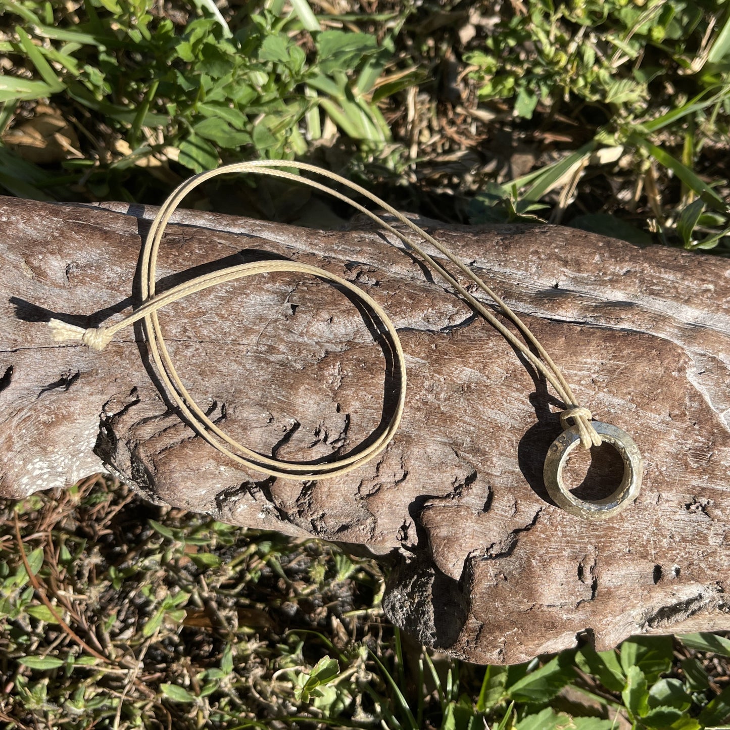 "UFO" African Silver Pewter Pendant Cotton Necklace