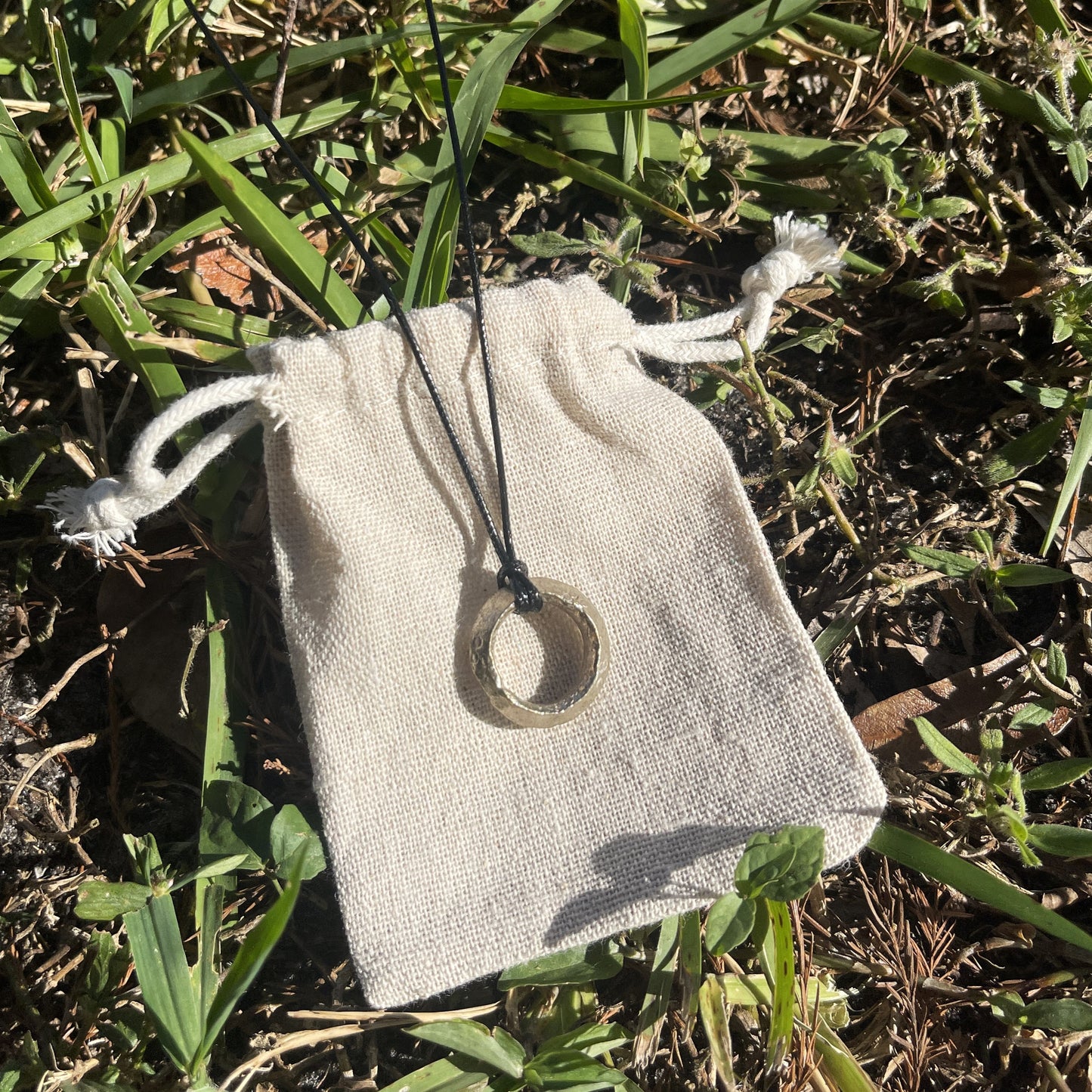 "UFO" African Silver Pewter Pendant Cotton Necklace