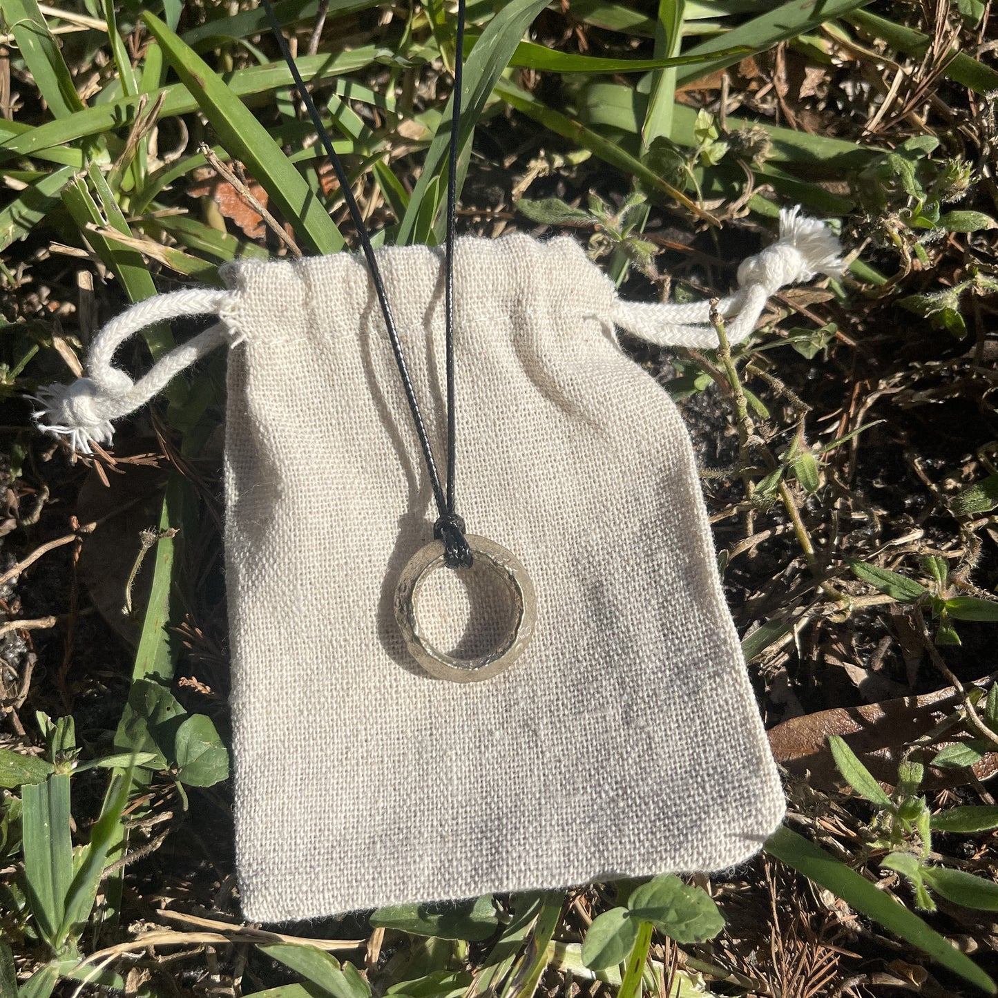 "UFO" African Silver Pewter Pendant Cotton Necklace