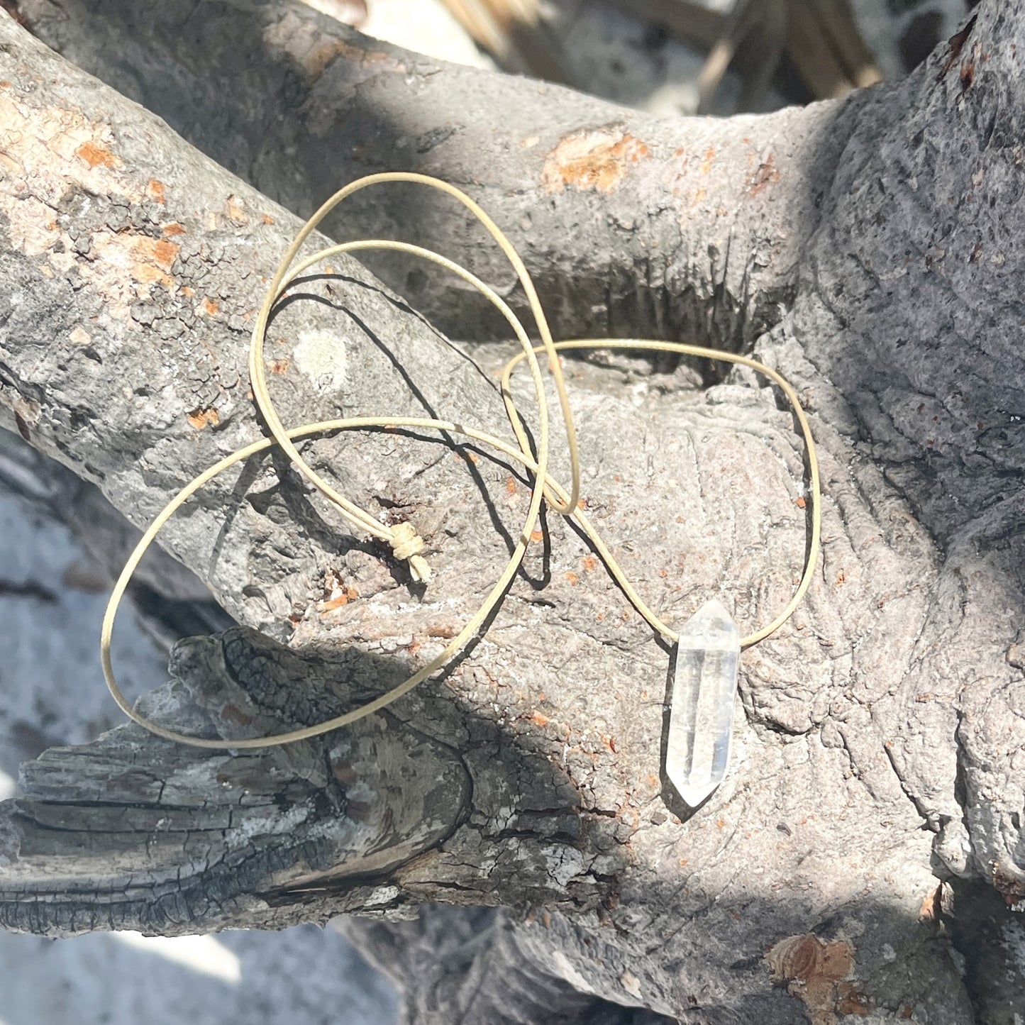 "The Firmament" Clear Crystal Quartz Fractured Point Cotton Necklace