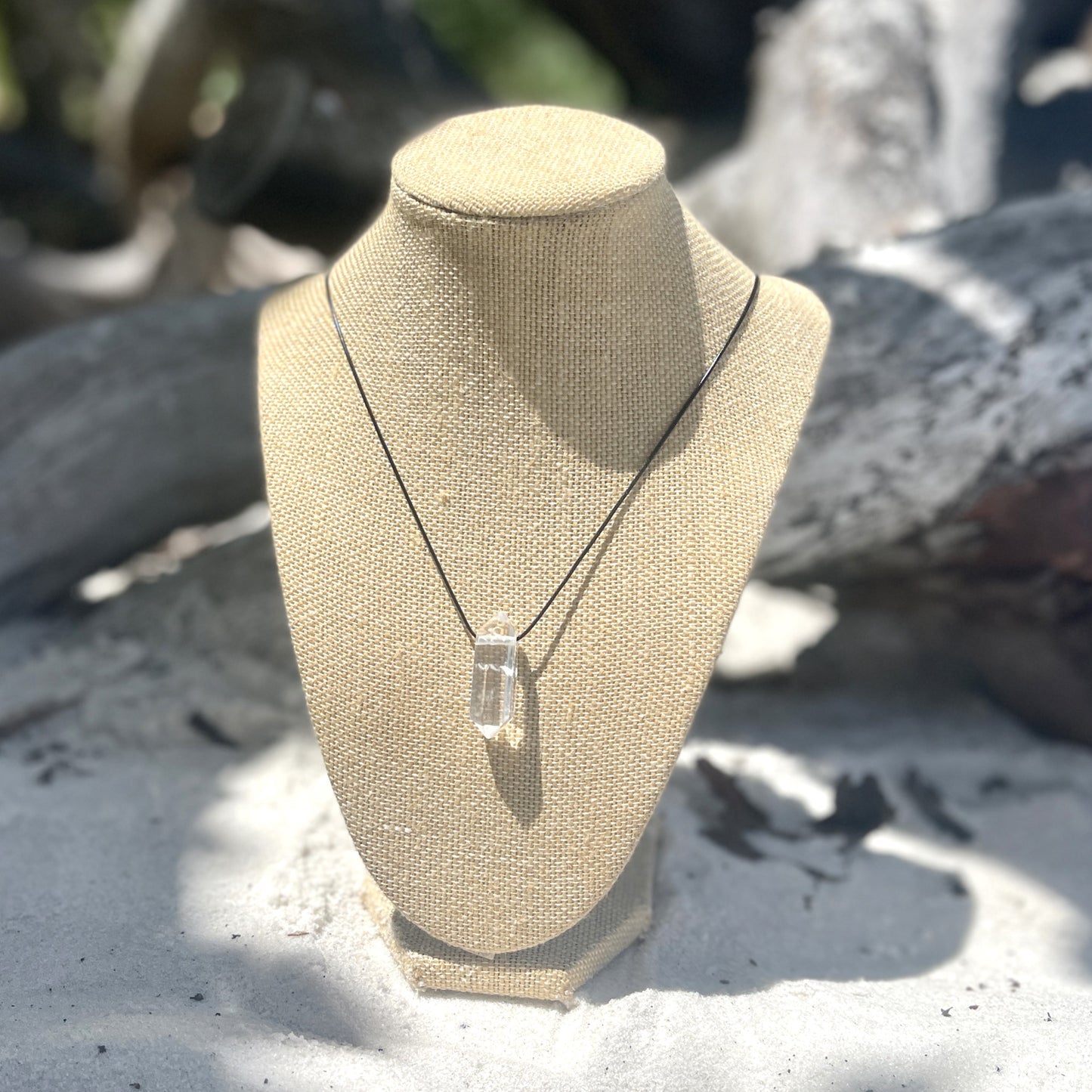 "The Firmament" Clear Crystal Quartz Fractured Point Cotton Necklace