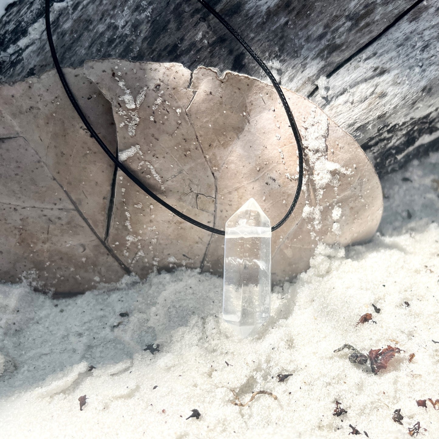 "The Firmament" Clear Crystal Quartz Fractured Point Cotton Necklace