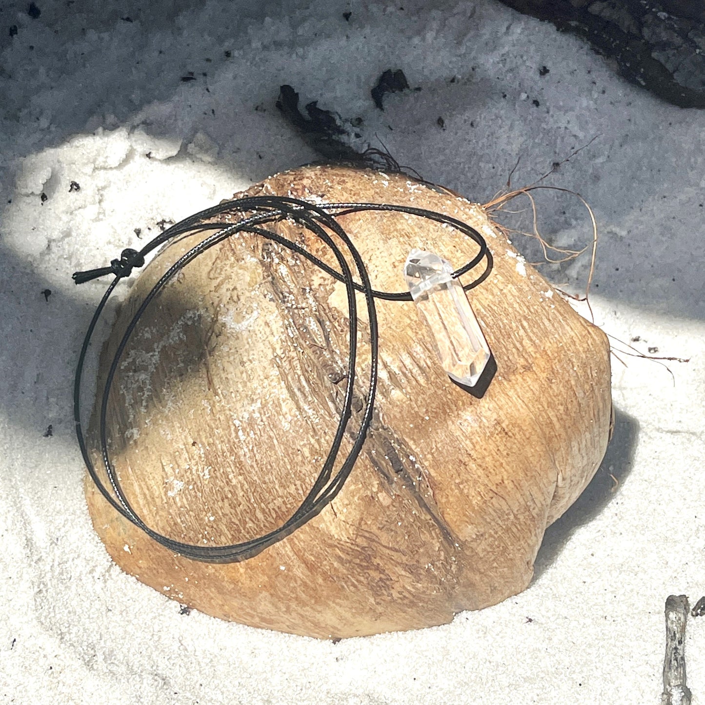 "The Firmament" Clear Crystal Quartz Fractured Point Cotton Necklace