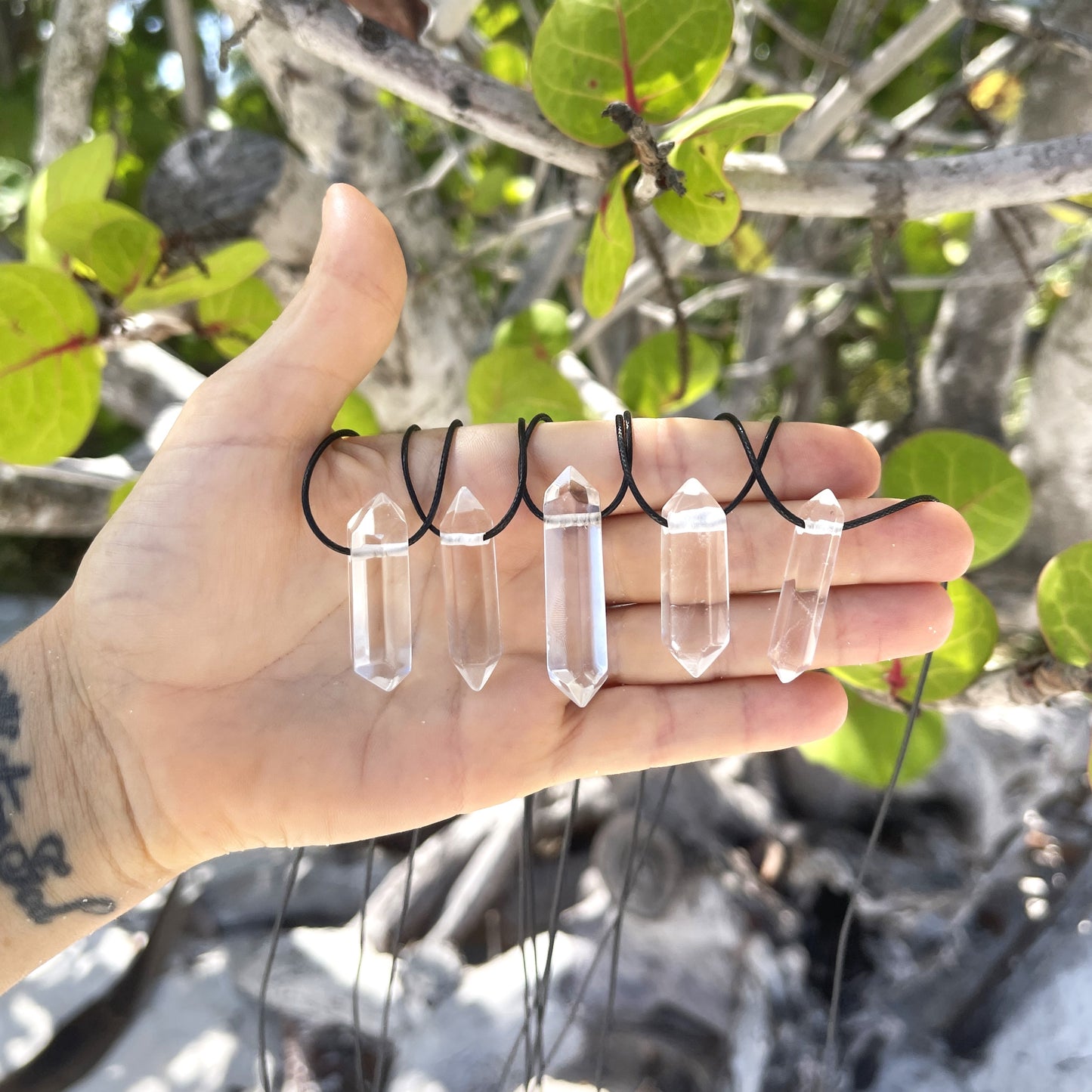 "The Firmament" Clear Crystal Quartz Fractured Point Cotton Necklace