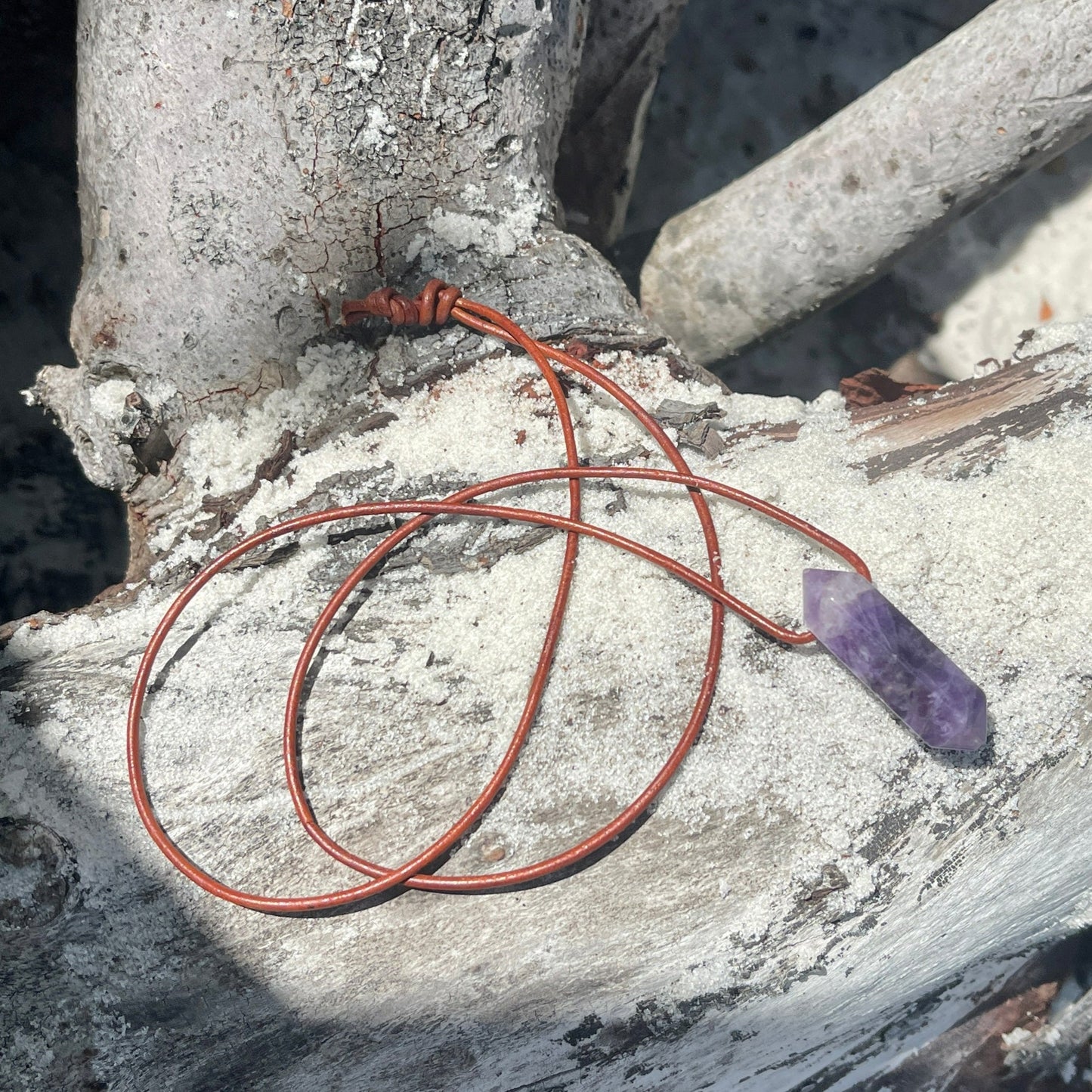 "Dabble In Dimensions" Purple Amethyst Stone Pendant Leather Necklace