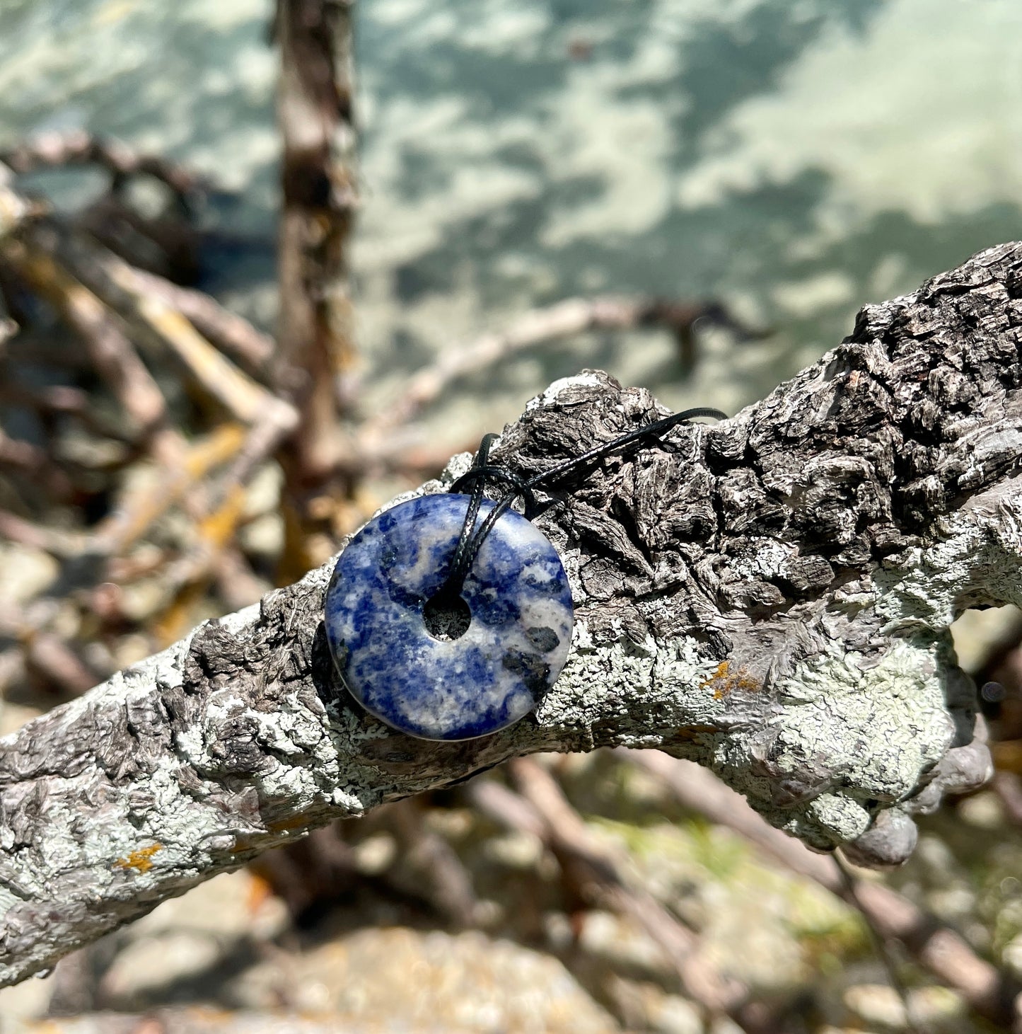 "Salt & Light" Blue Sodalite Round Stone Cotton Necklace