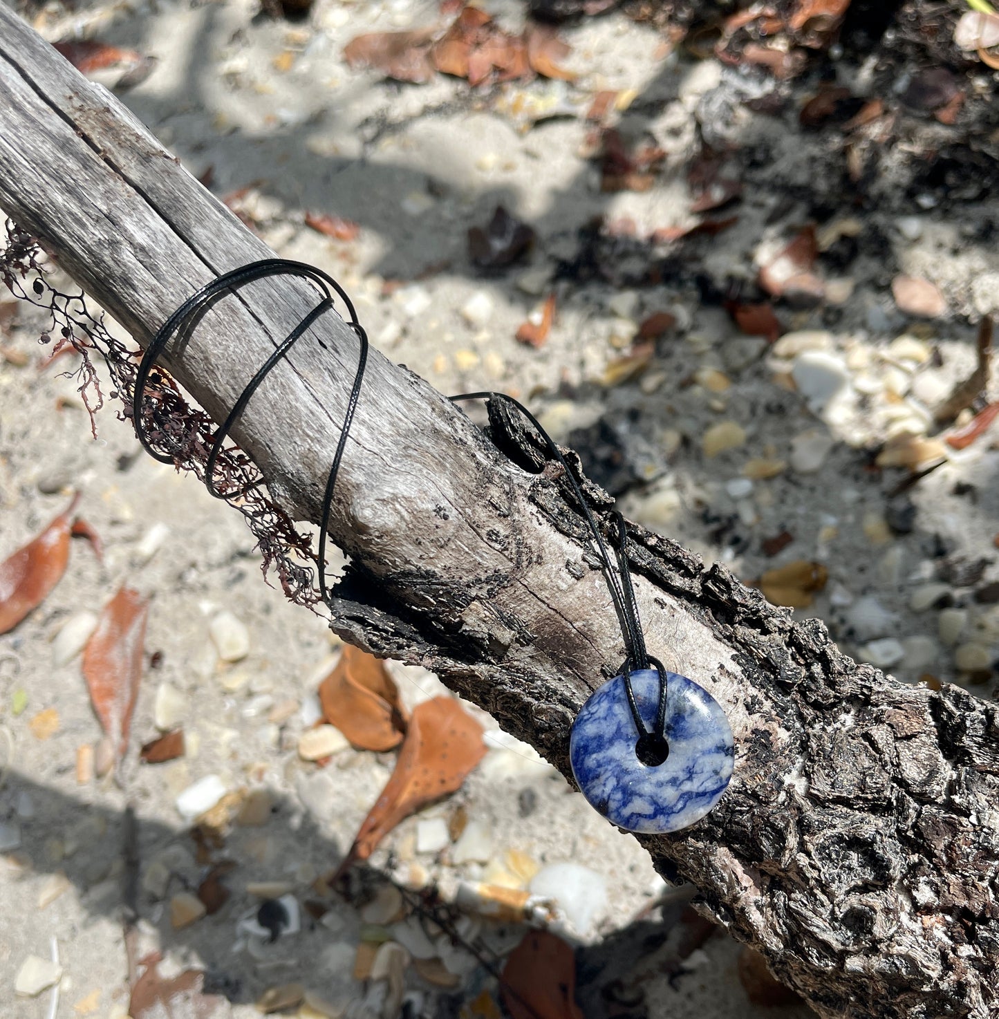 "Salt & Light" Blue Sodalite Round Stone Cotton Necklace