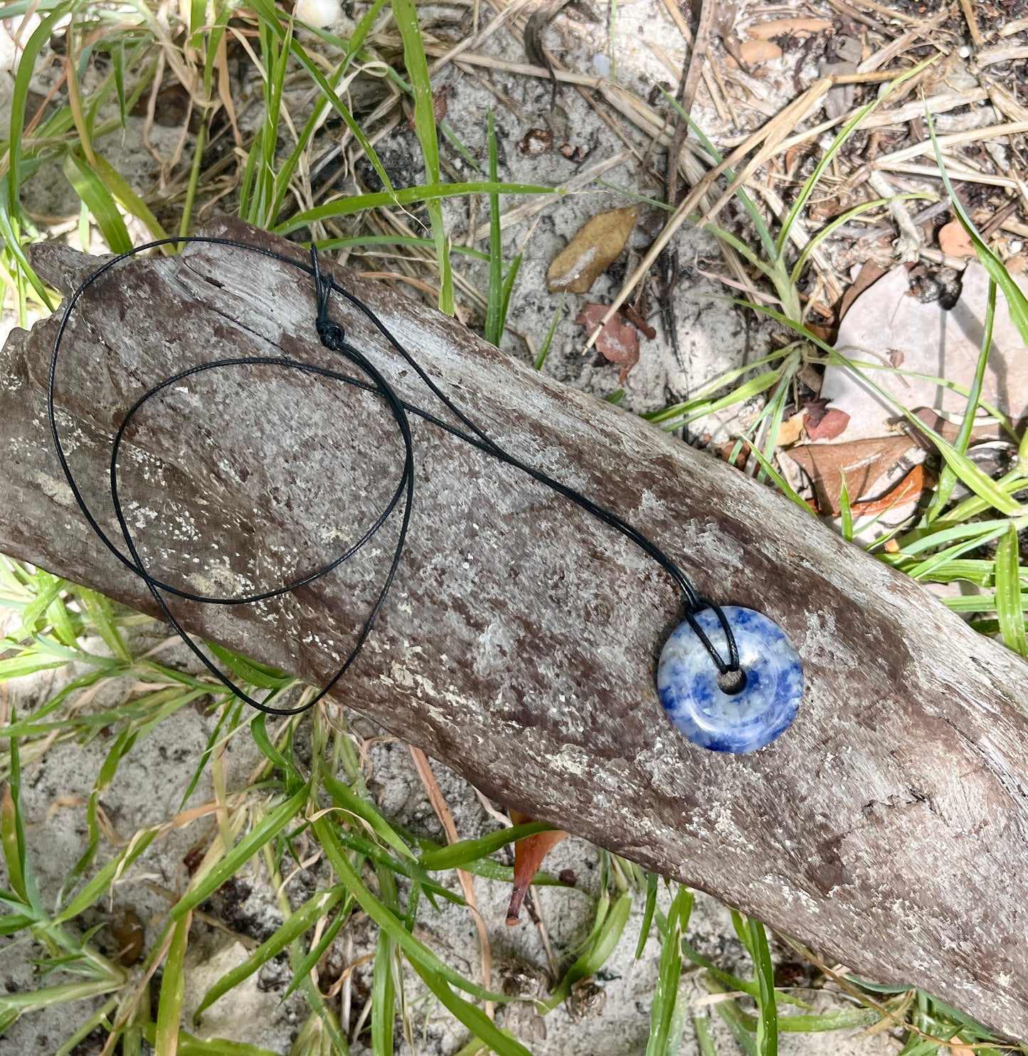 "Salt & Light" Blue Sodalite Round Stone Cotton Necklace